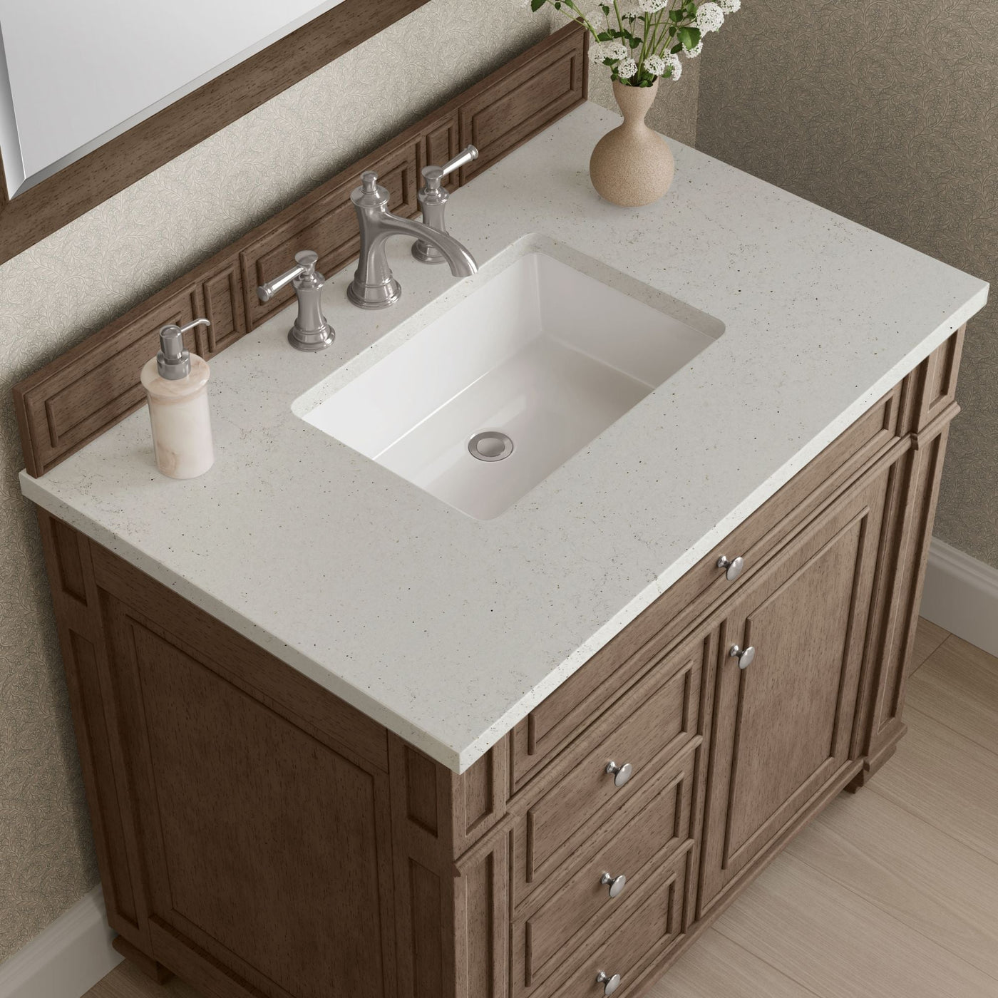 James Martin Bristol 36" Single Bathroom Vanity, Whitewashed Walnut with Lime Delight countertop