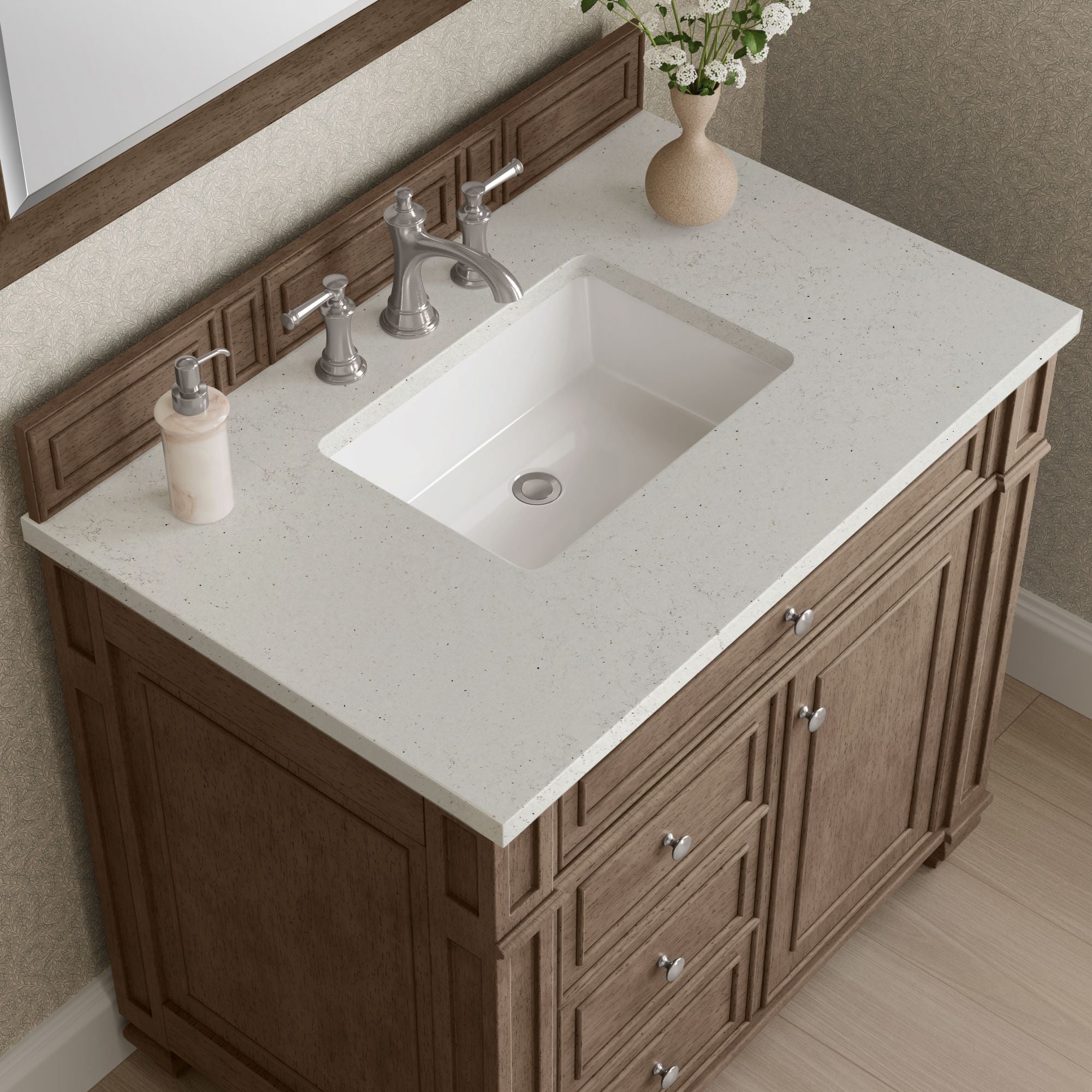 James Martin Bristol 36" Single Bathroom Vanity, Whitewashed Walnut with Lime Delight countertop