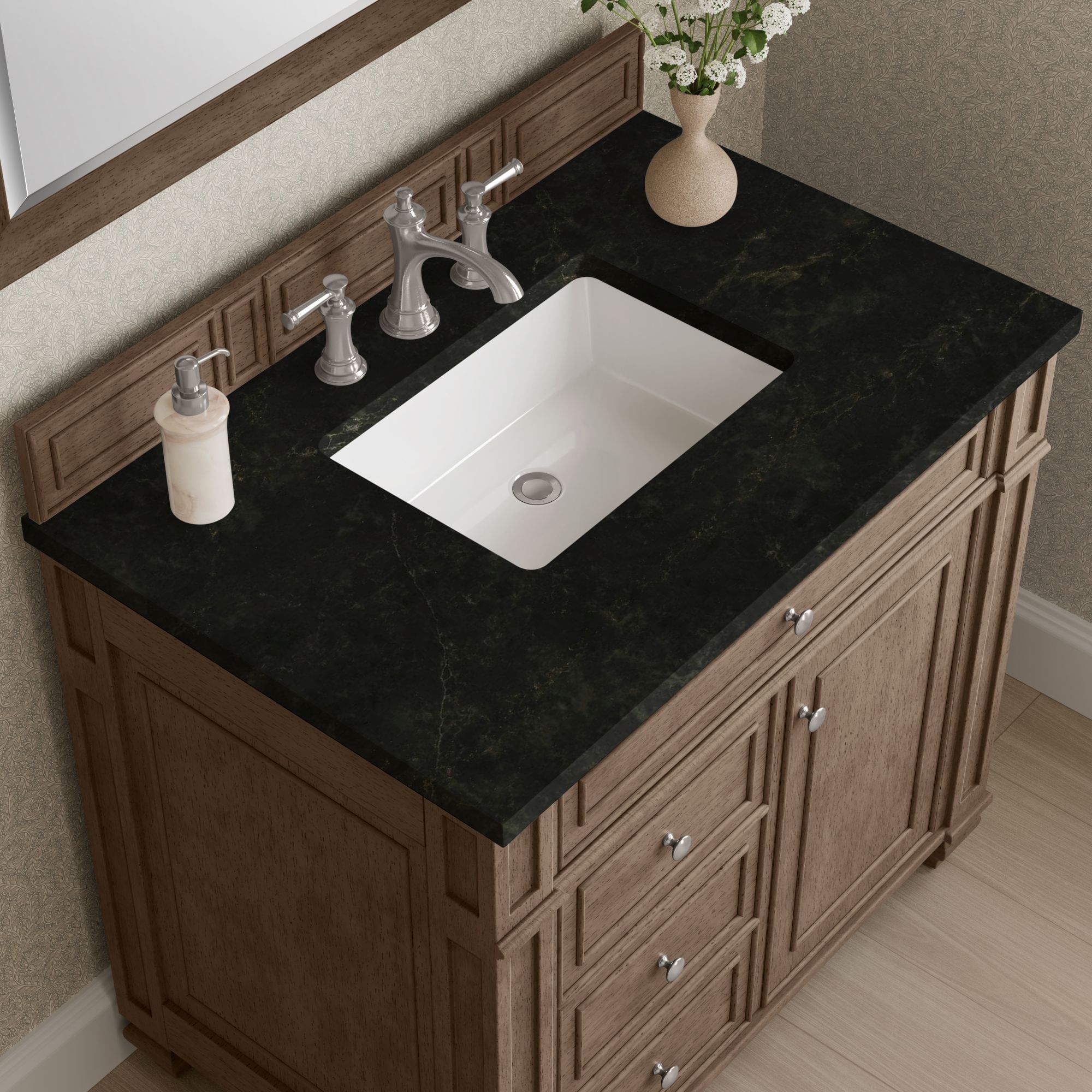 James Martin Bristol 36" Single Bathroom Vanity, Whitewashed Walnut with Phantome countertop
