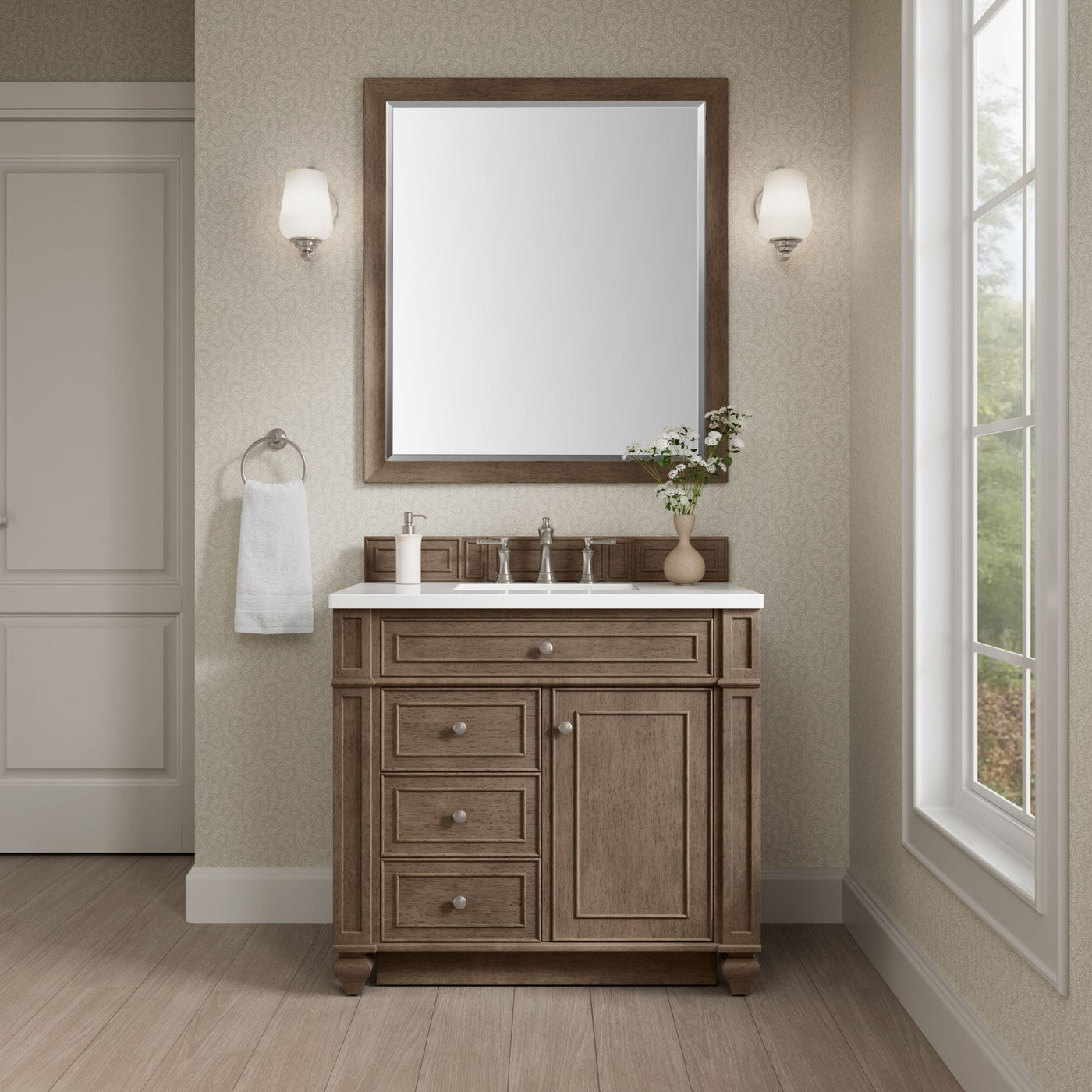 James Martin Bristol 36" Single Bathroom Vanity, Whitewashed Walnut, cabinet without a countertop