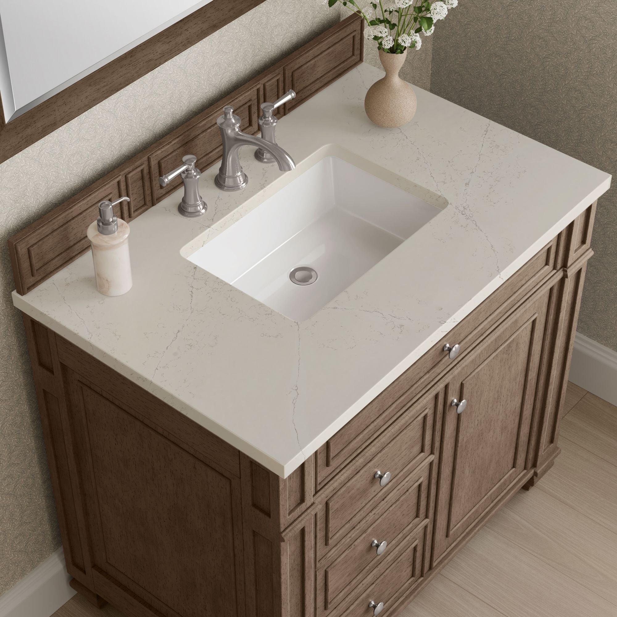 James Martin Bristol 36" Single Bathroom Vanity, Whitewashed Walnut with Siberian countertop