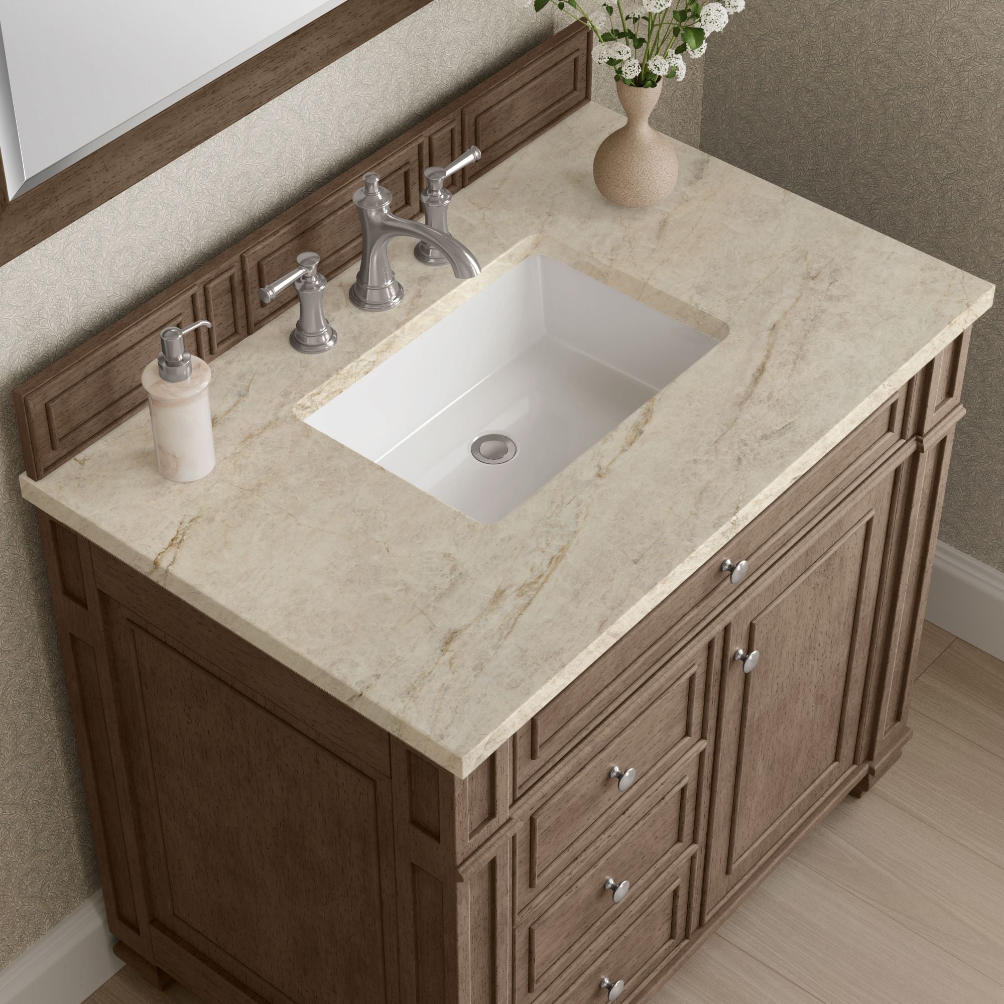 James Martin Bristol 36" Single Bathroom Vanity, Whitewashed Walnut with Tajnar countertop