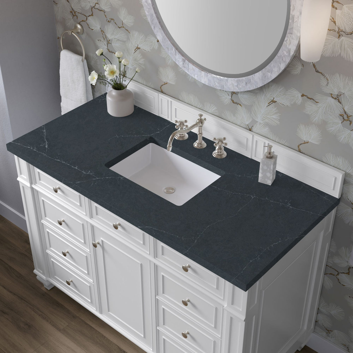 James Martin Bristol 48" Single Bathroom Vanity, Bright White with Charcoal Soapstone countertop