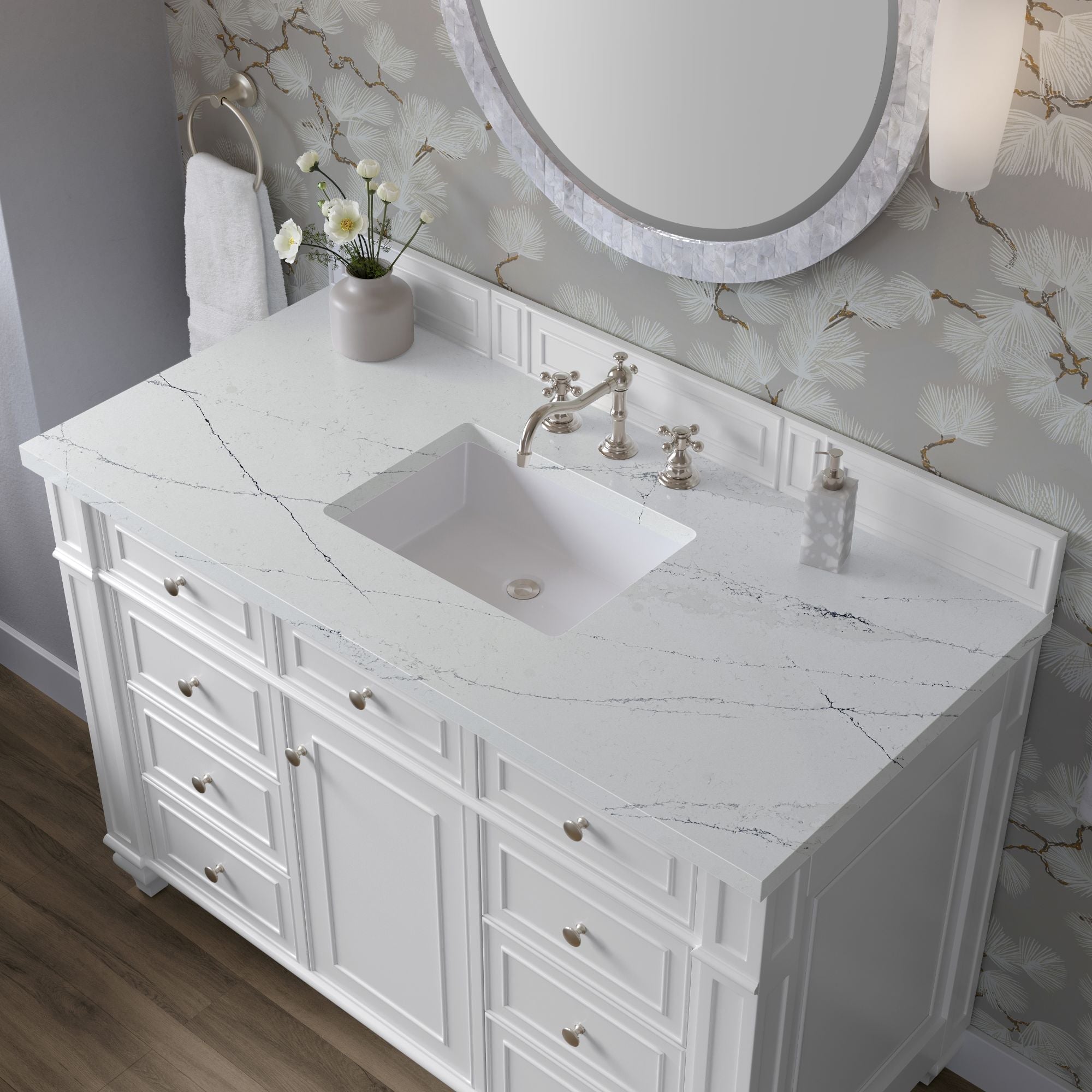 James Martin Bristol 48" Single Bathroom Vanity, Bright White with Ethereal Noctis countertop