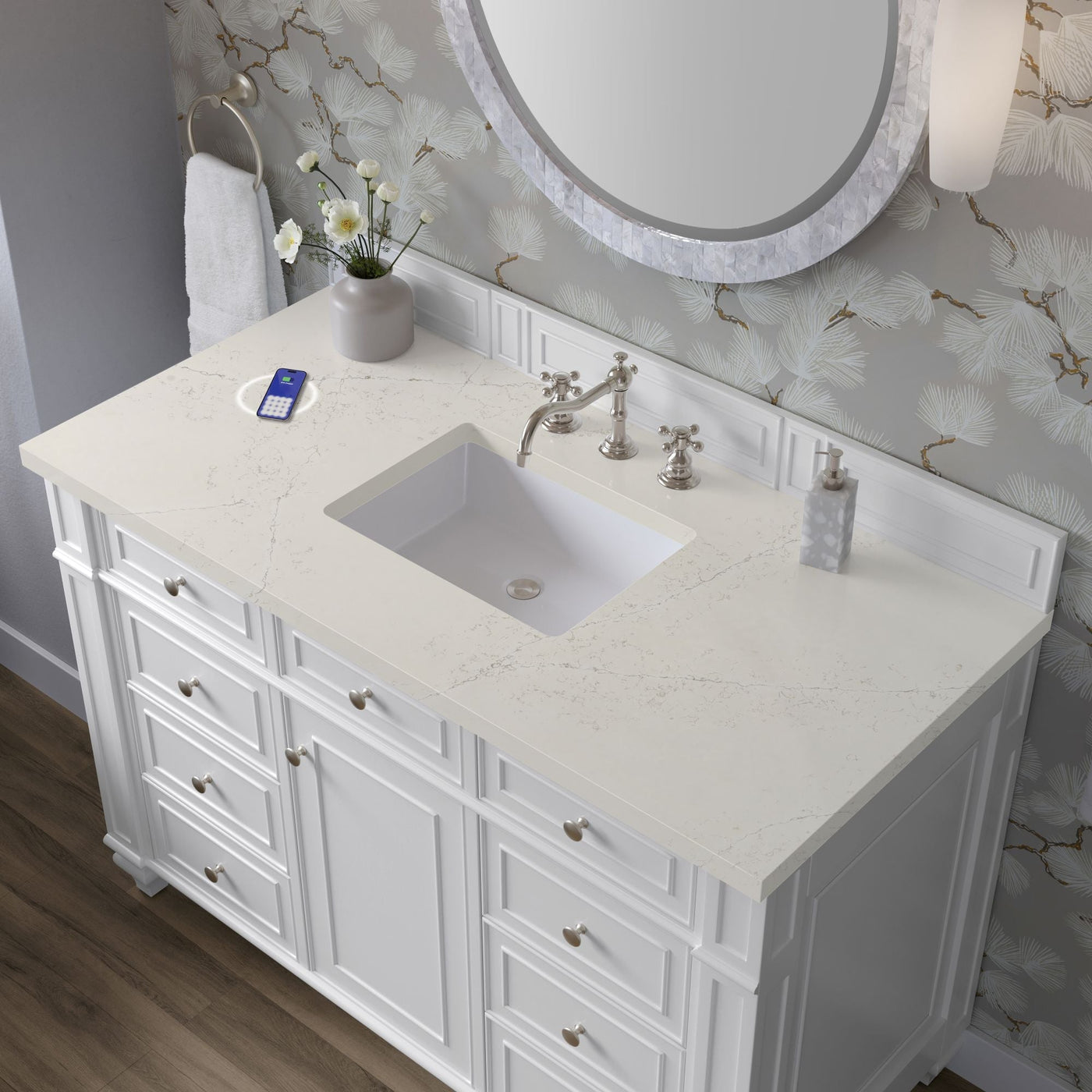 James Martin Bristol 48" Single Bathroom Vanity, Bright White with Siberian (FreePower) countertop