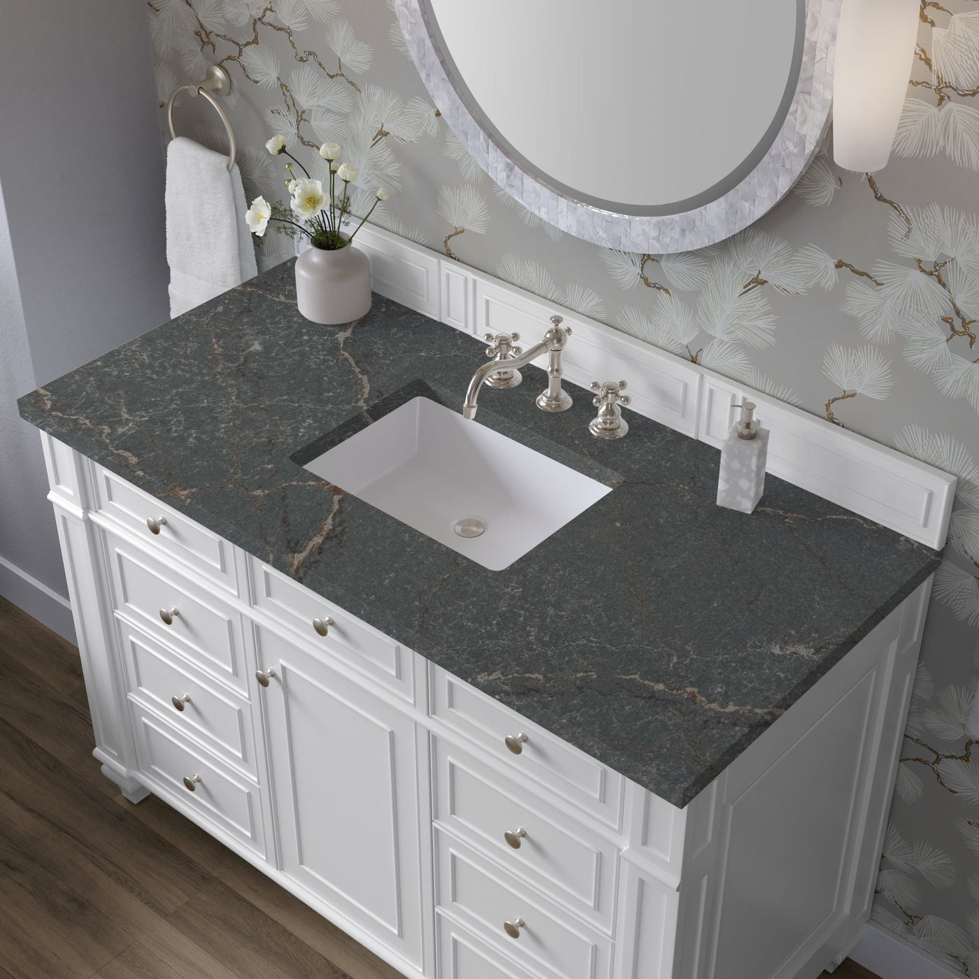 James Martin Bristol 48" Single Bathroom Vanity, Bright White with Parisien Bleu countertop