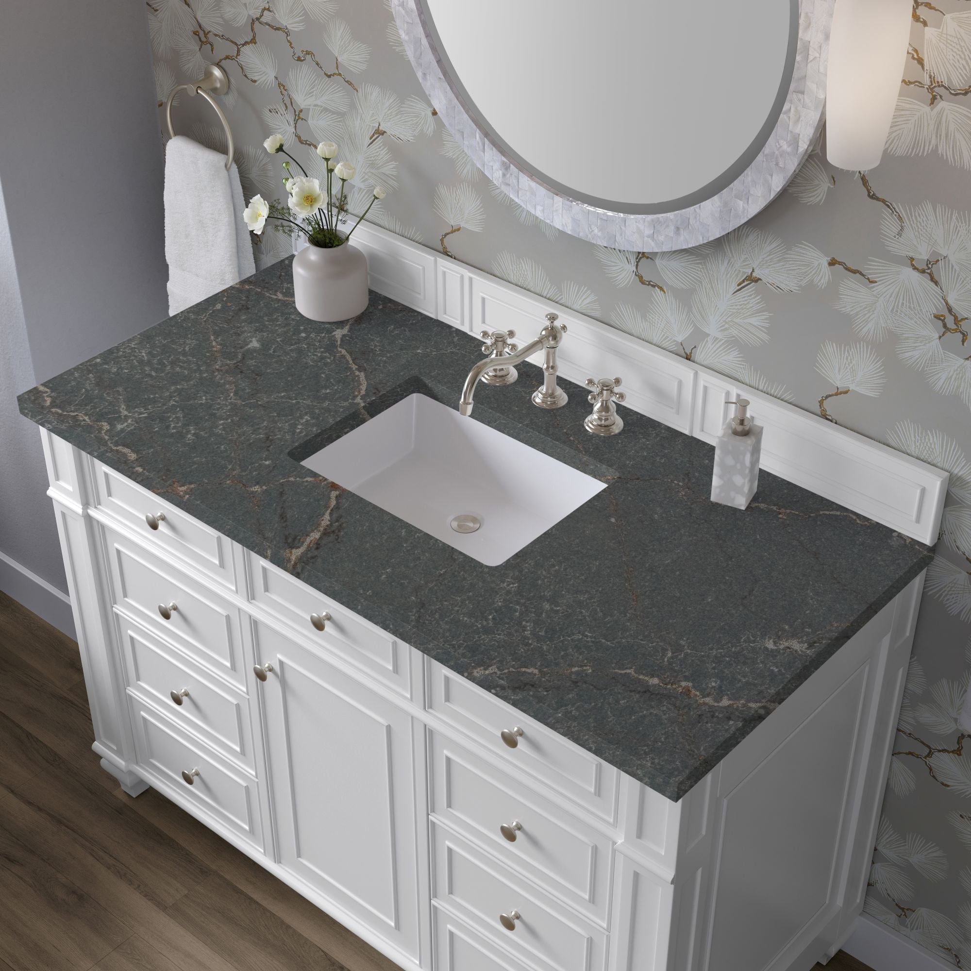 James Martin Bristol 48" Single Bathroom Vanity, Bright White with Parisien Bleu countertop