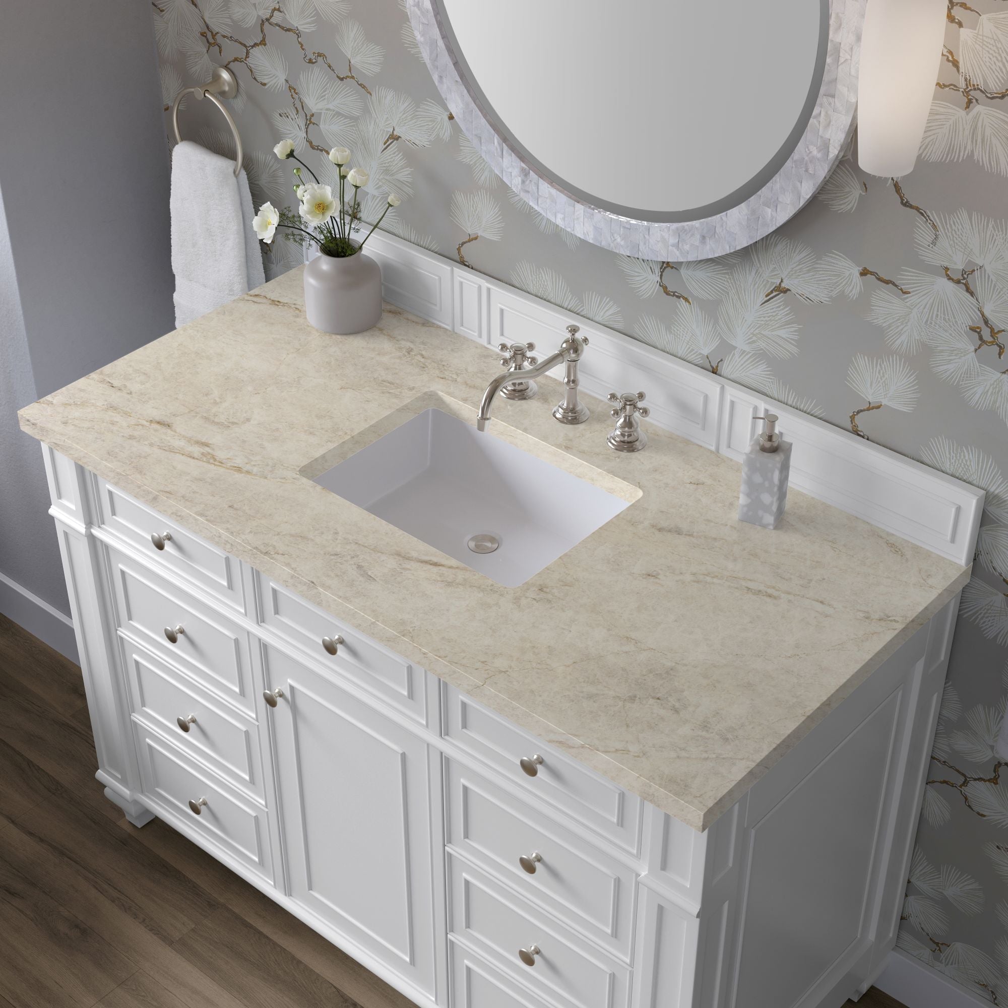 James Martin Bristol 48" Single Bathroom Vanity, Bright White with Tajnar countertop