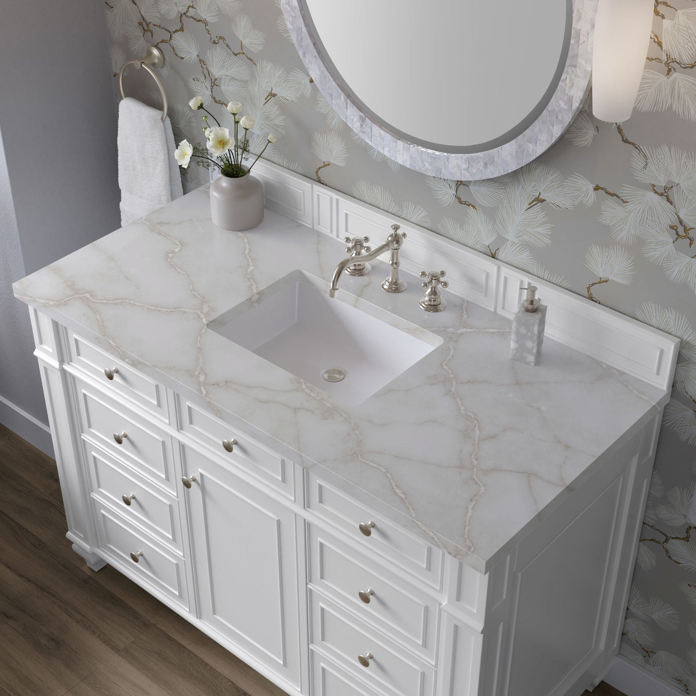 James Martin Bristol 48" Single Bathroom Vanity, Bright White with Victorian Silver countertop