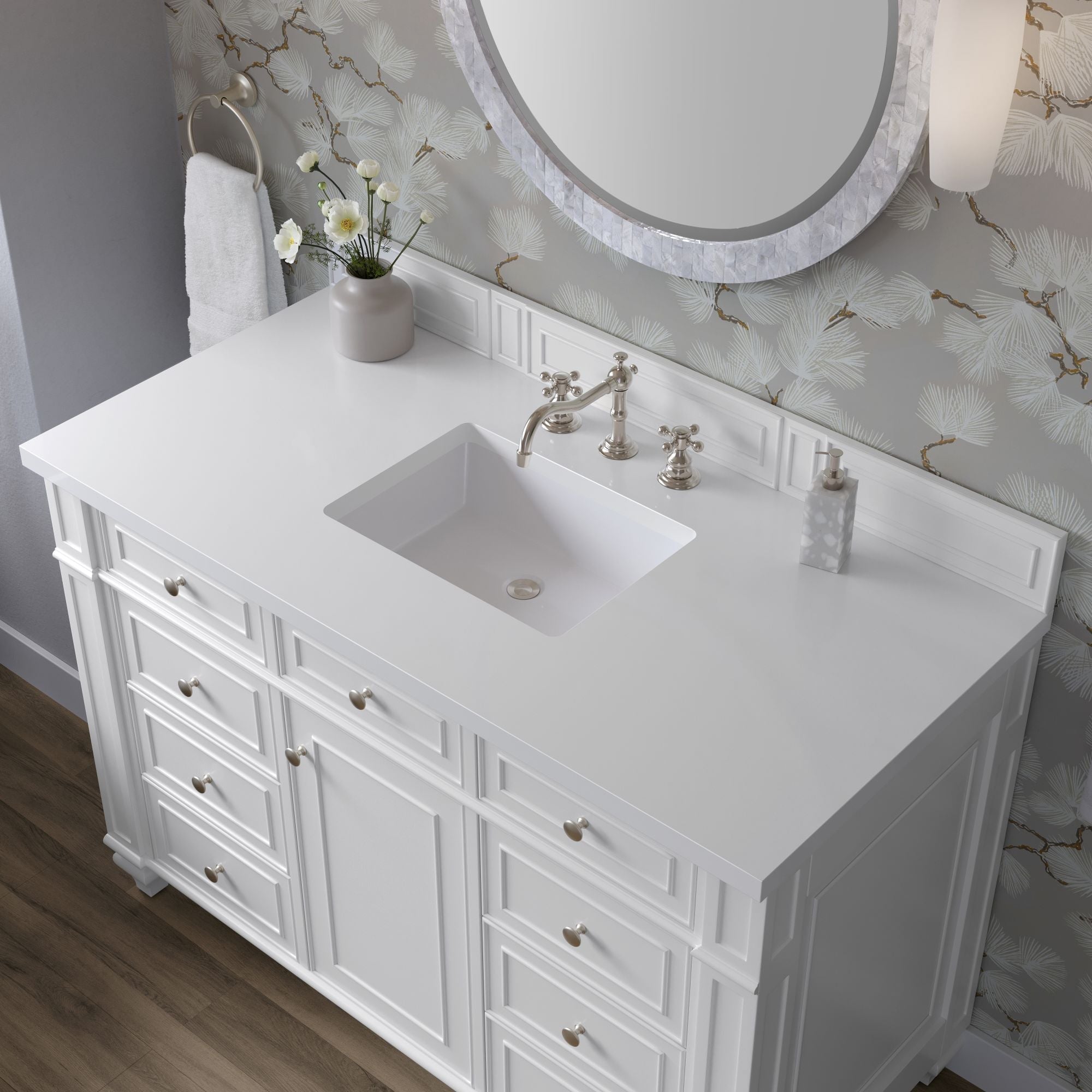 James Martin Bristol 48" Single Bathroom Vanity, Bright White with White Zeus countertop