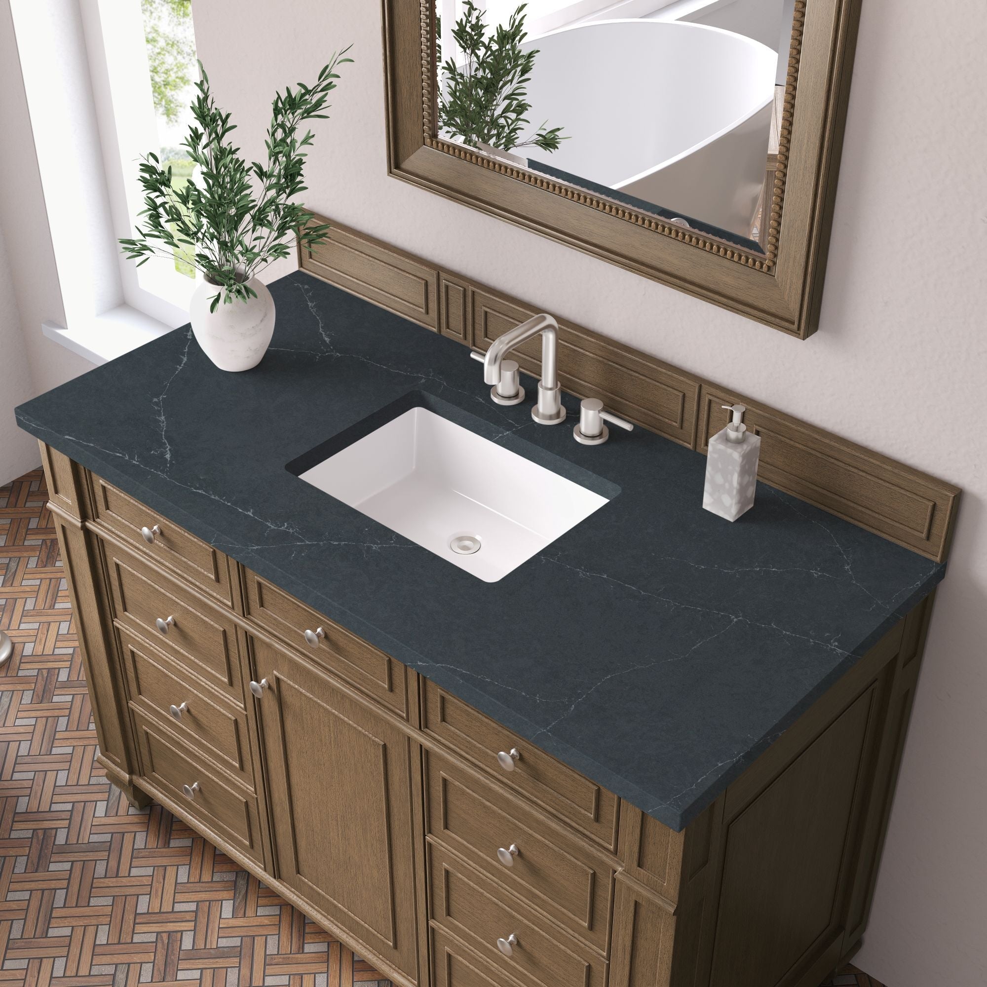 James Martin Bristol 48" Single Bathroom Vanity, Saddle Brown with Charcoal Soapstone countertop