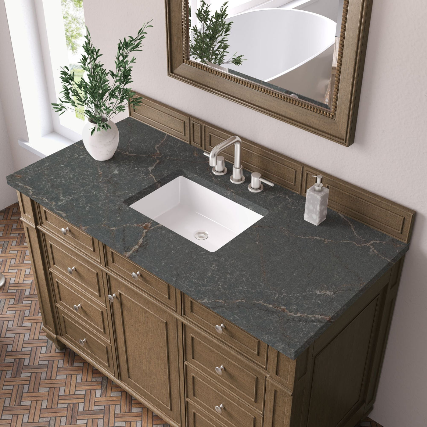 James Martin Bristol 48" Single Bathroom Vanity, Saddle Brown with Parisien Bleu countertop