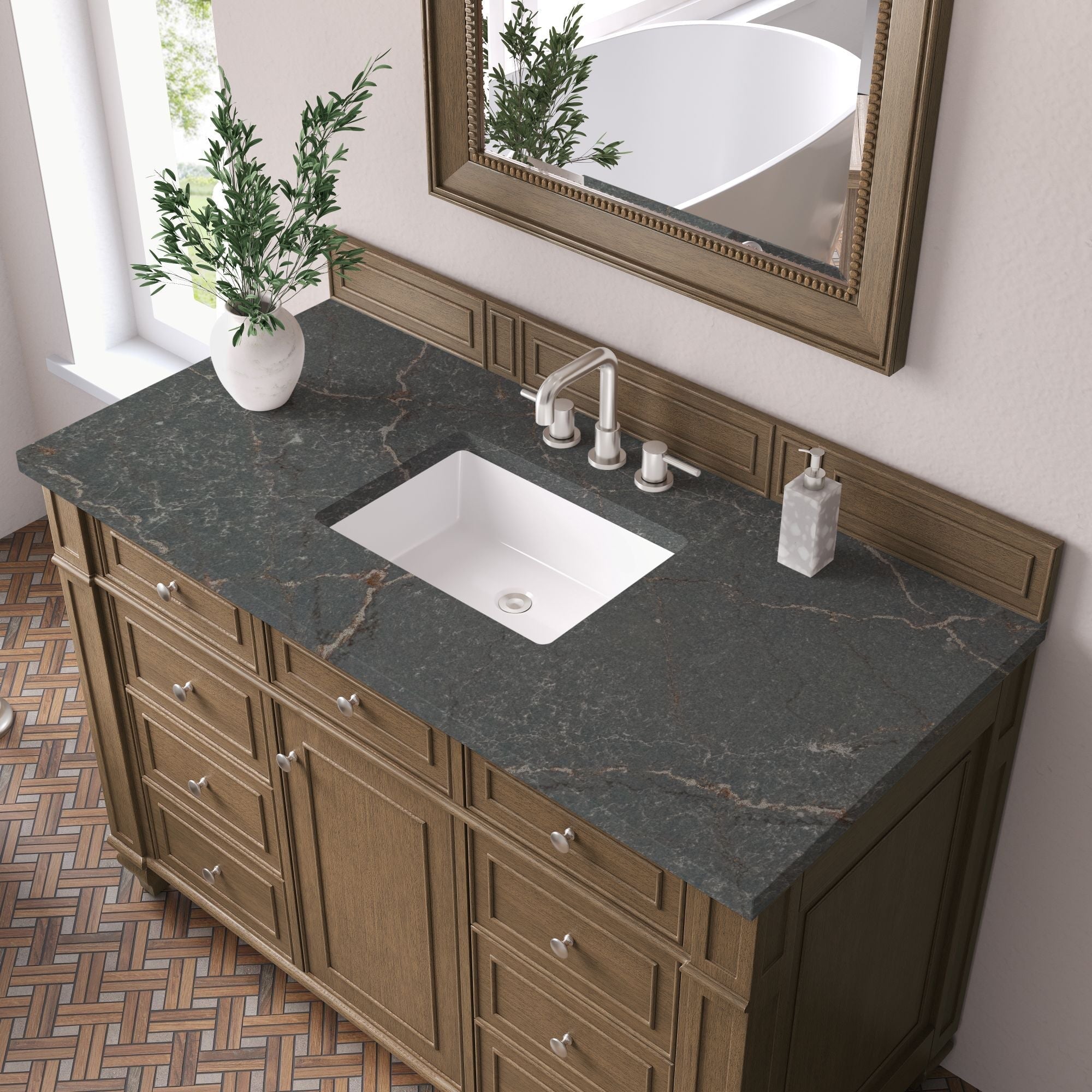 James Martin Bristol 48" Single Bathroom Vanity, Saddle Brown with Parisien Bleu countertop