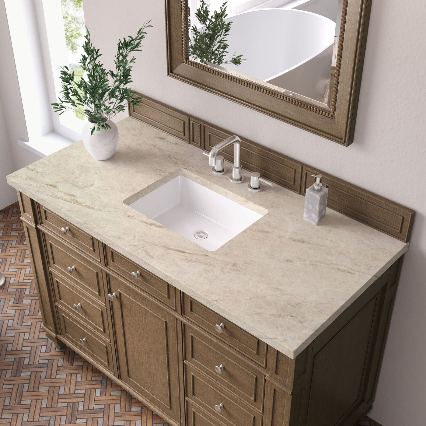 James Martin Bristol 48" Single Bathroom Vanity, Saddle Brown with Tajnar countertop