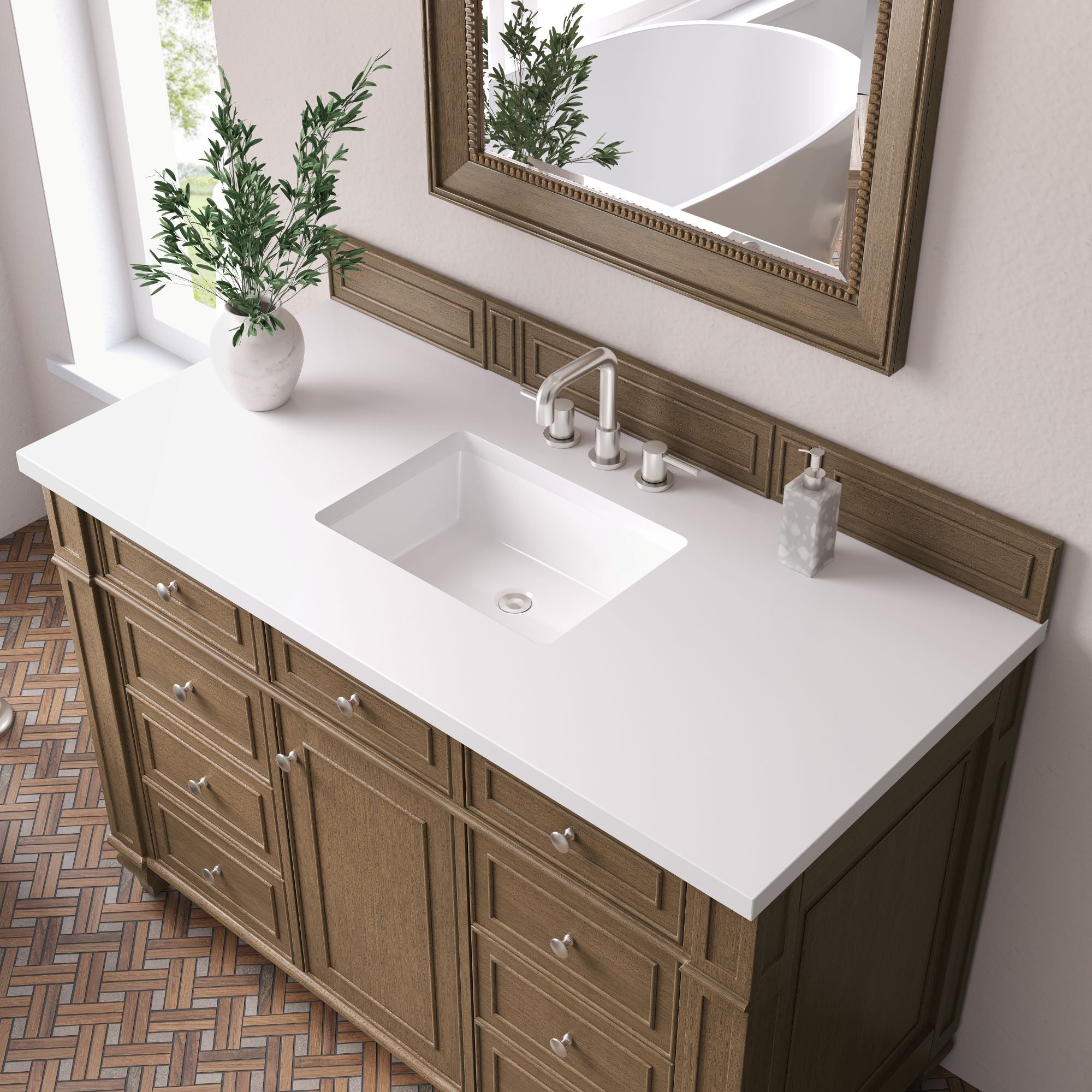 James Martin Bristol 48" Single Bathroom Vanity, Saddle Brown with White Zeus countertop