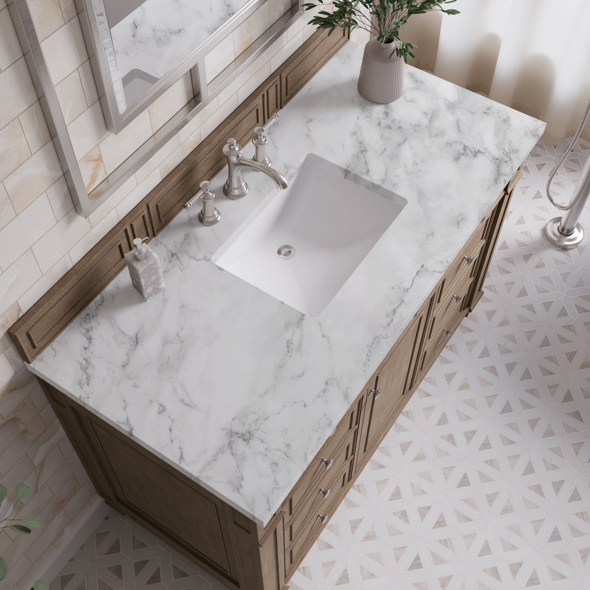 James Martin Bristol 48" Single Bathroom Vanity, Whitewashed Walnut with Carrara White countertop