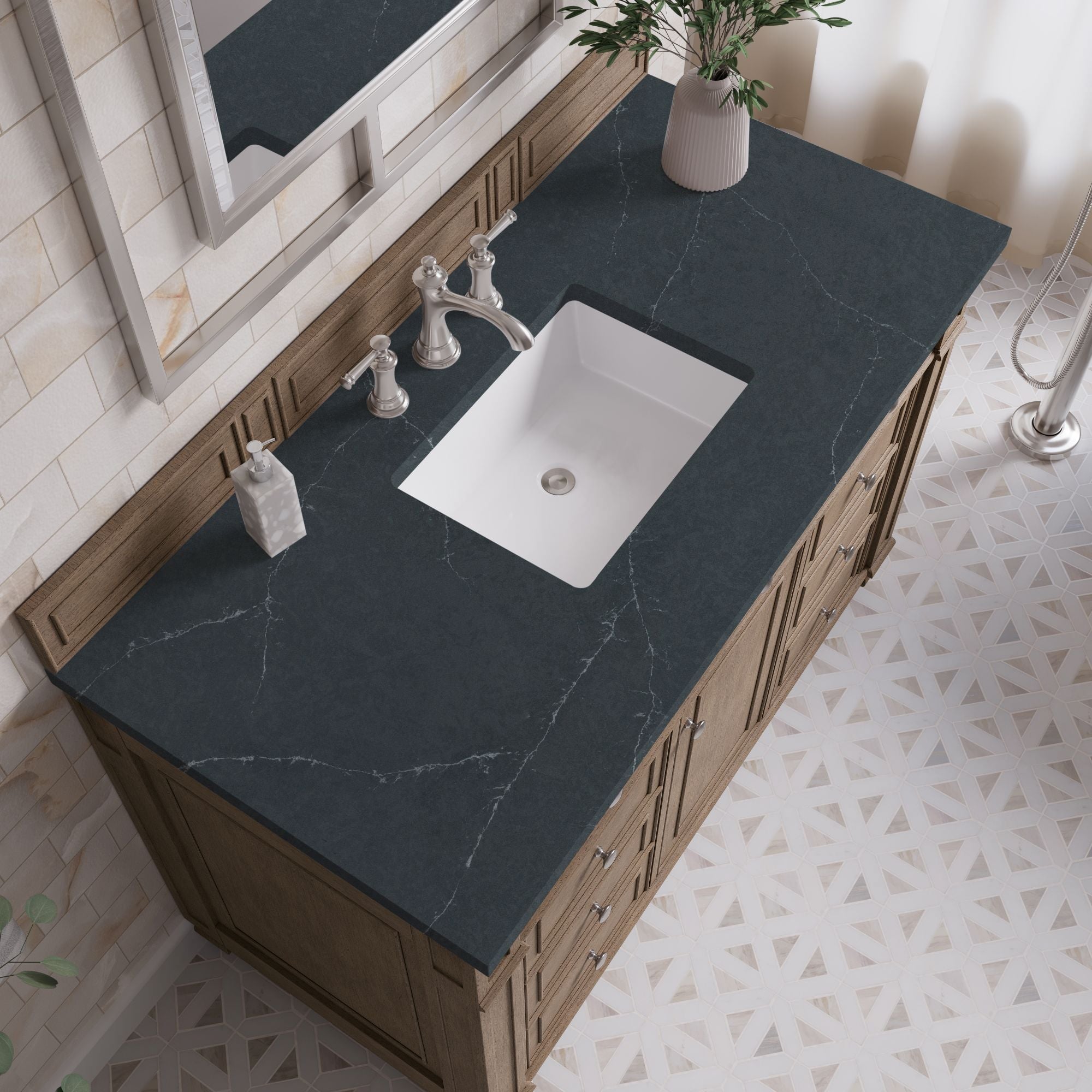 James Martin Bristol 48" Single Bathroom Vanity, Whitewashed Walnut with Charcoal Soapstone countertop