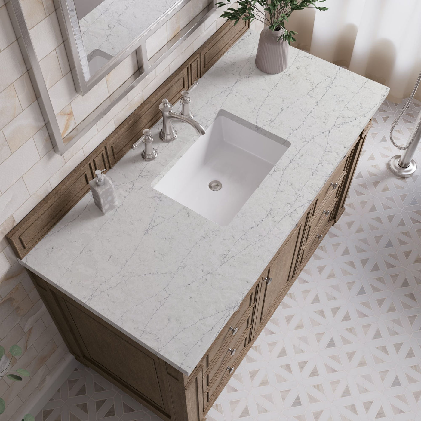 James Martin Bristol 48" Single Bathroom Vanity, Whitewashed Walnut with Eternal Jasmine Pearl countertop