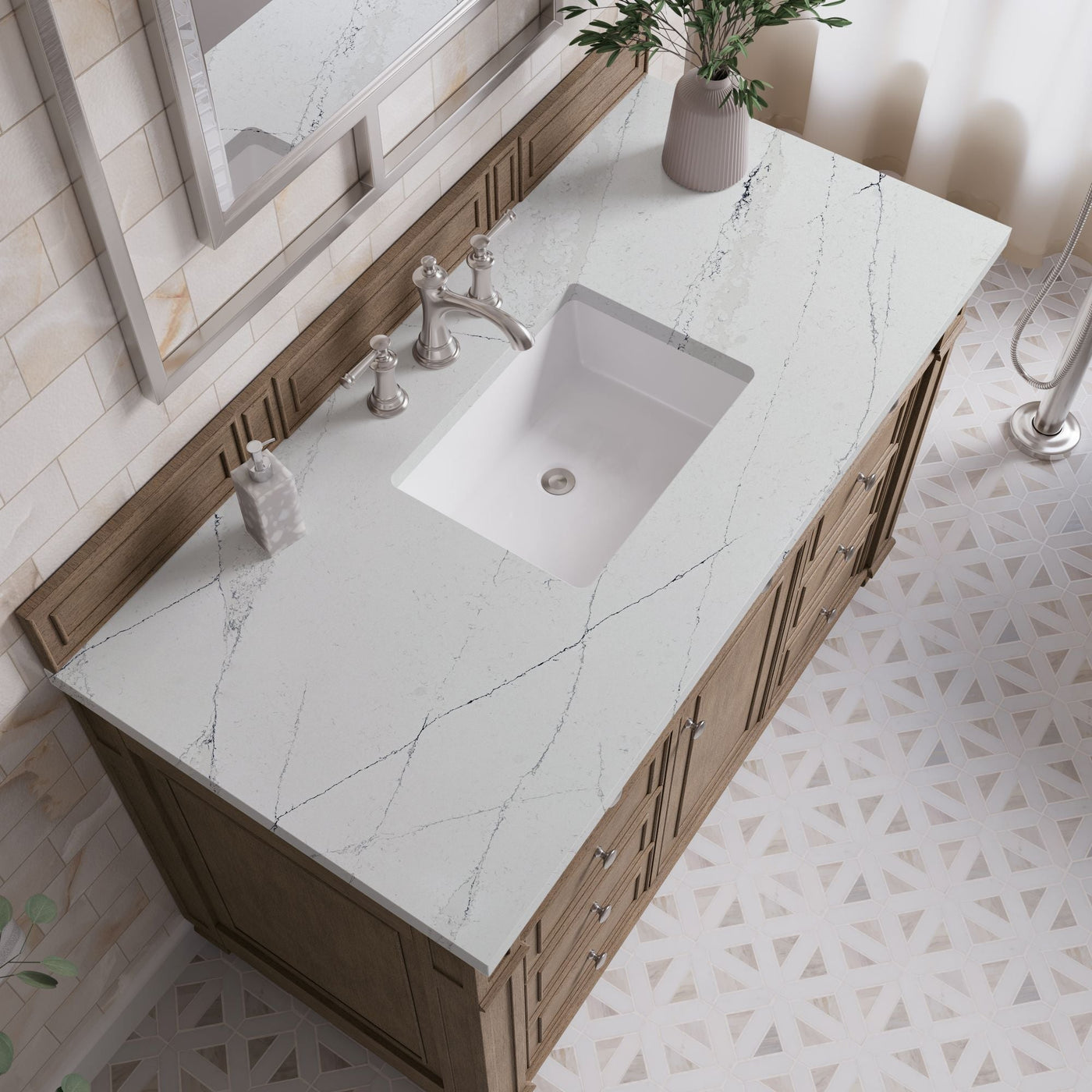 James Martin Bristol 48" Single Bathroom Vanity, Whitewashed Walnut with Ethereal Noctis countertop