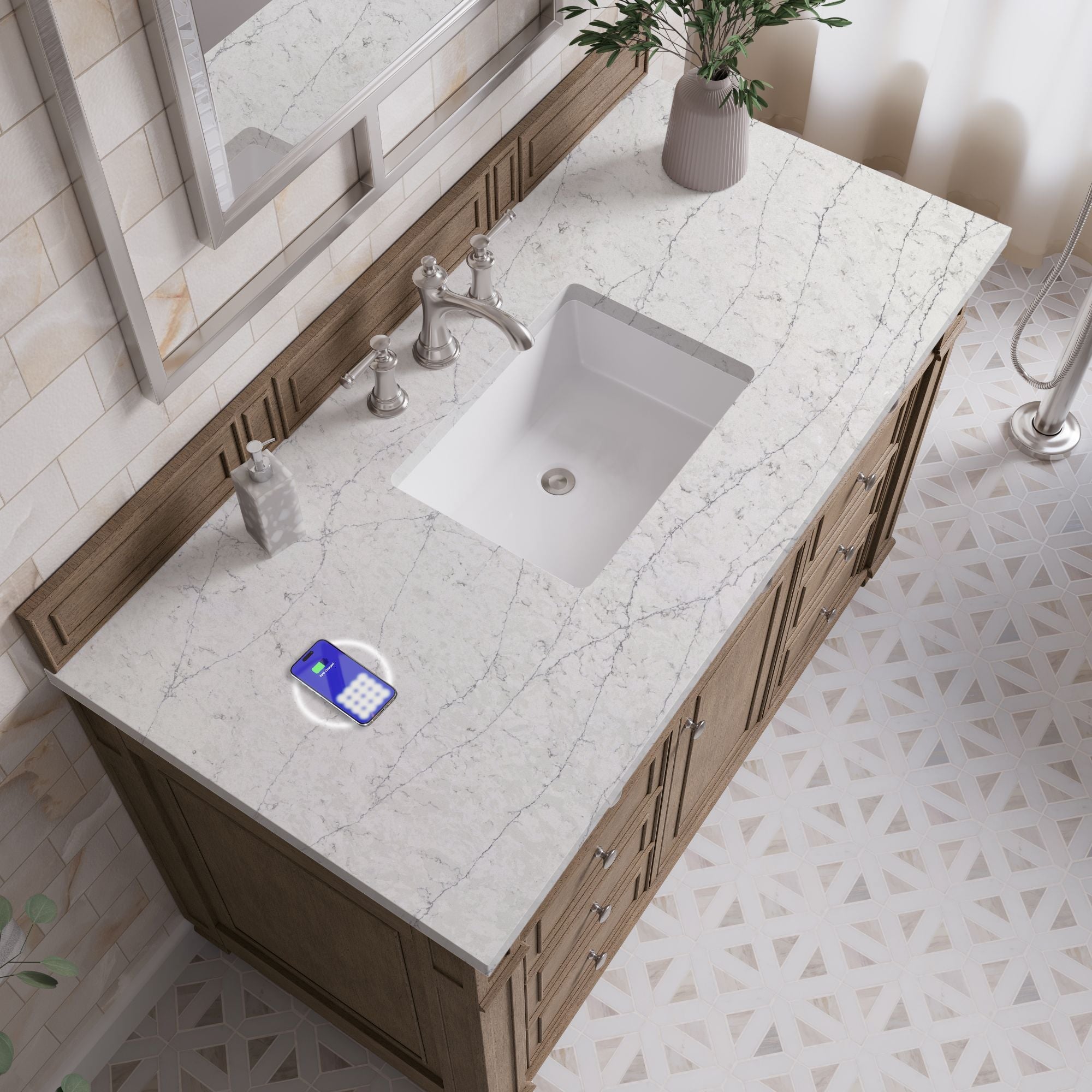 James Martin Bristol 48" Single Bathroom Vanity, Whitewashed Walnut with Eternal Jasmine Pearl (FreePower) countertop