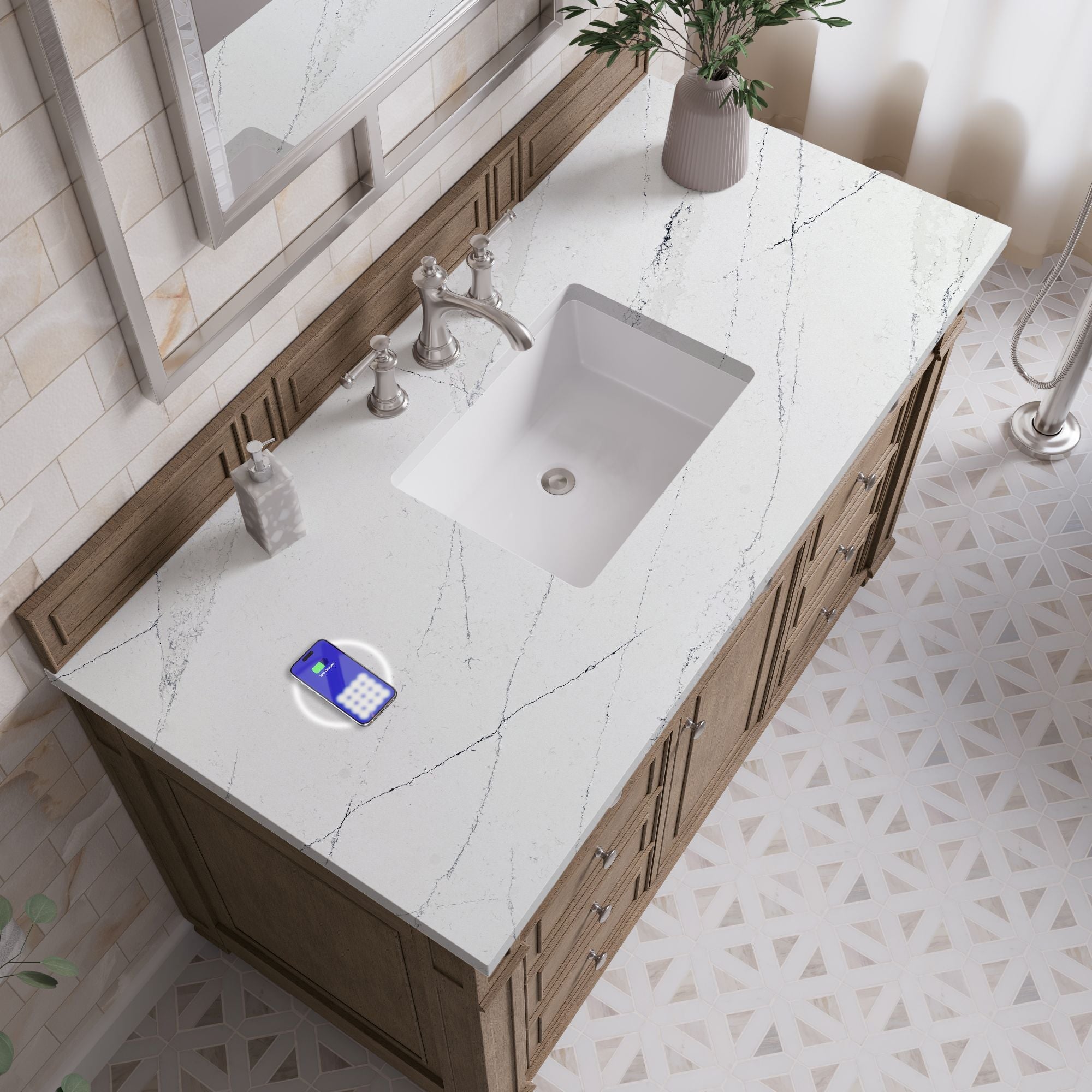 James Martin Bristol 48" Single Bathroom Vanity, Whitewashed Walnut with Ethereal Noctis (FreePower) countertop