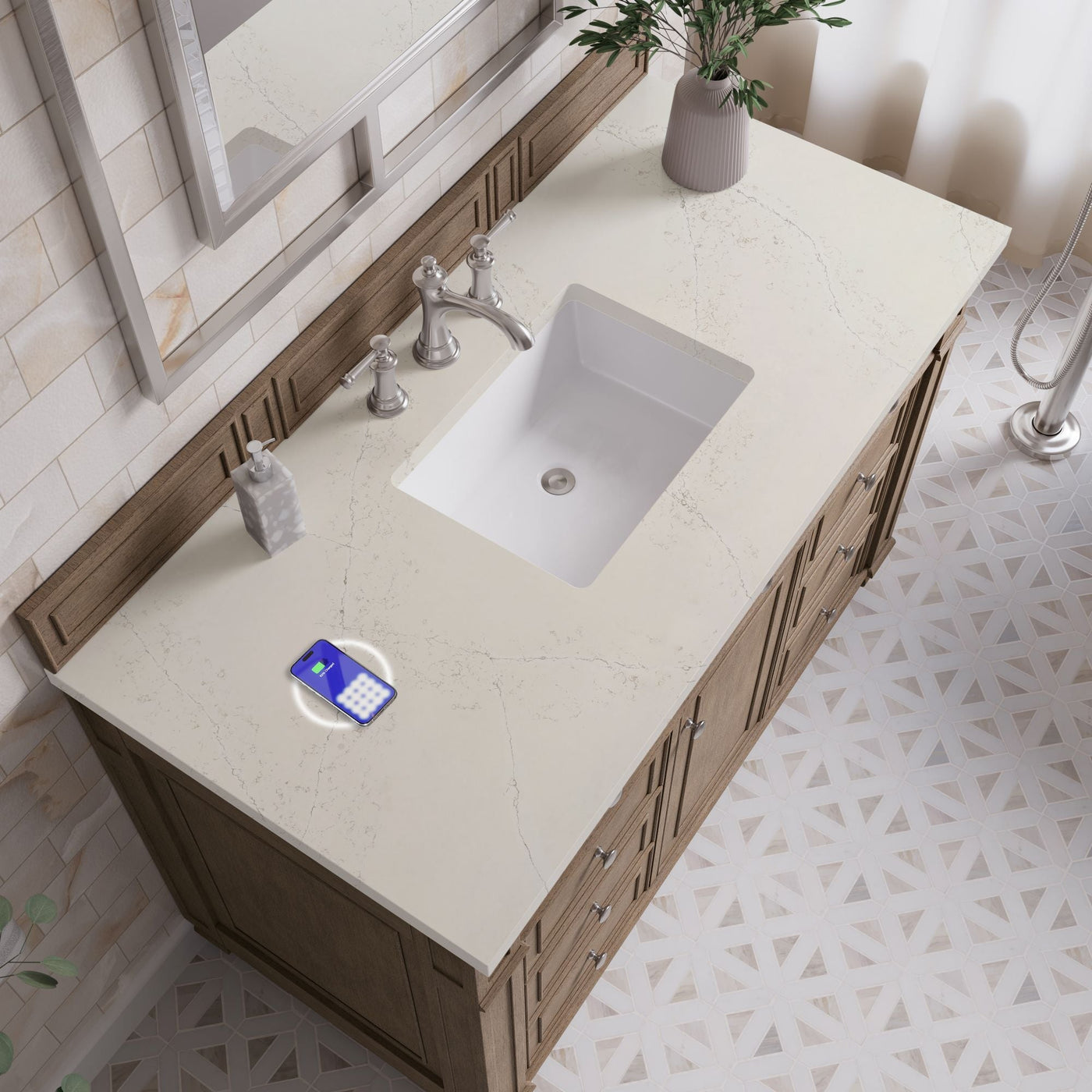 James Martin Bristol 48" Single Bathroom Vanity, Whitewashed Walnut with Siberian (FreePower) countertop
