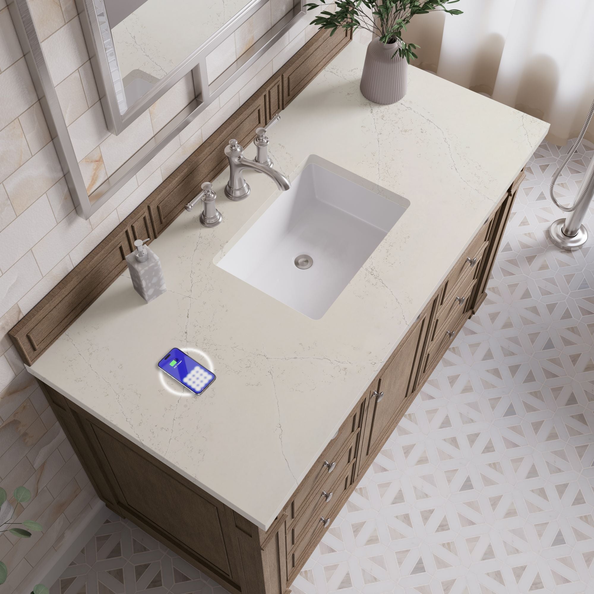 James Martin Bristol 48" Single Bathroom Vanity, Whitewashed Walnut with Siberian (FreePower) countertop