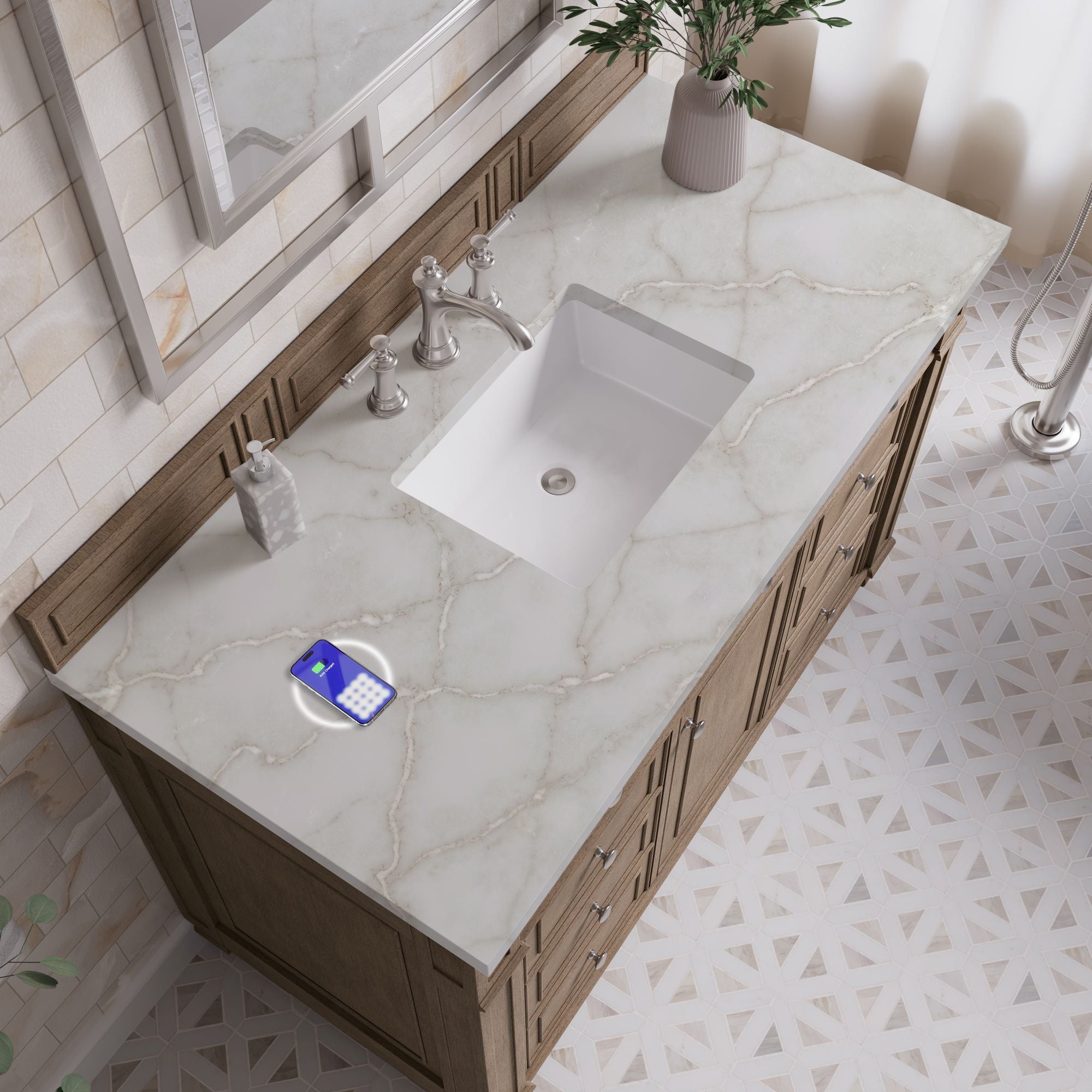 James Martin Bristol 48" Single Bathroom Vanity, Whitewashed Walnut with Victorian Silver (FreePower) countertop