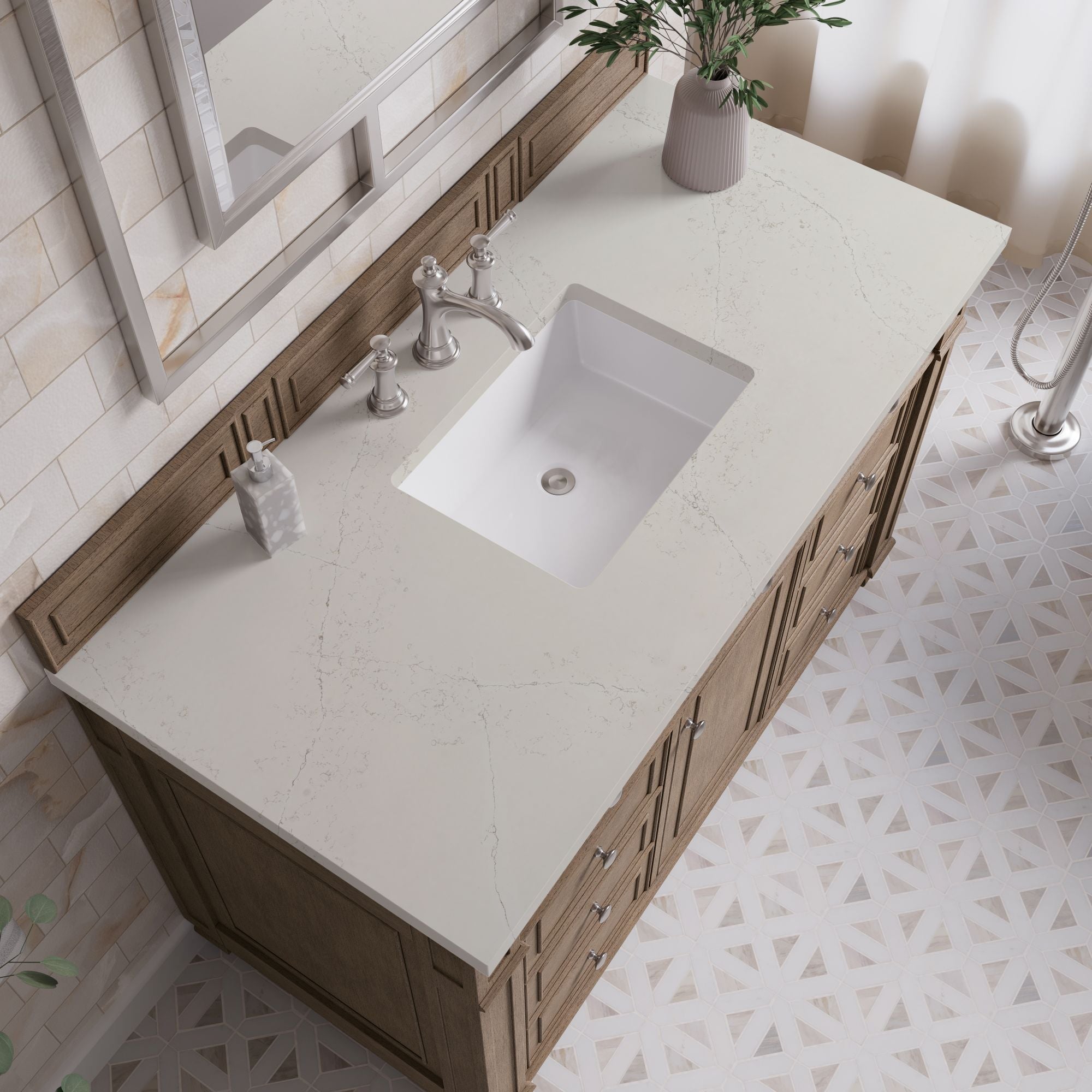 James Martin Bristol 48" Single Bathroom Vanity, Whitewashed Walnut with Siberian countertop