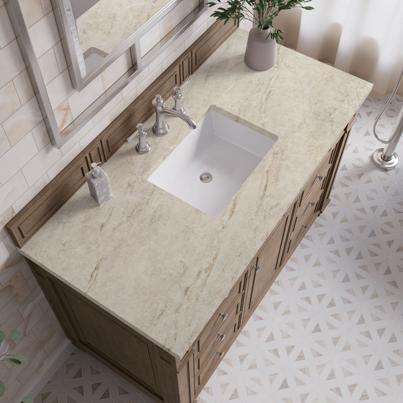 James Martin Bristol 48" Single Bathroom Vanity, Whitewashed Walnut with Tajnar countertop