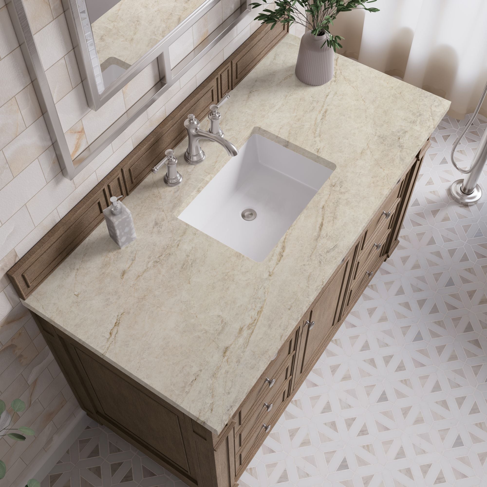 James Martin Bristol 48" Single Bathroom Vanity, Whitewashed Walnut with Tajnar countertop
