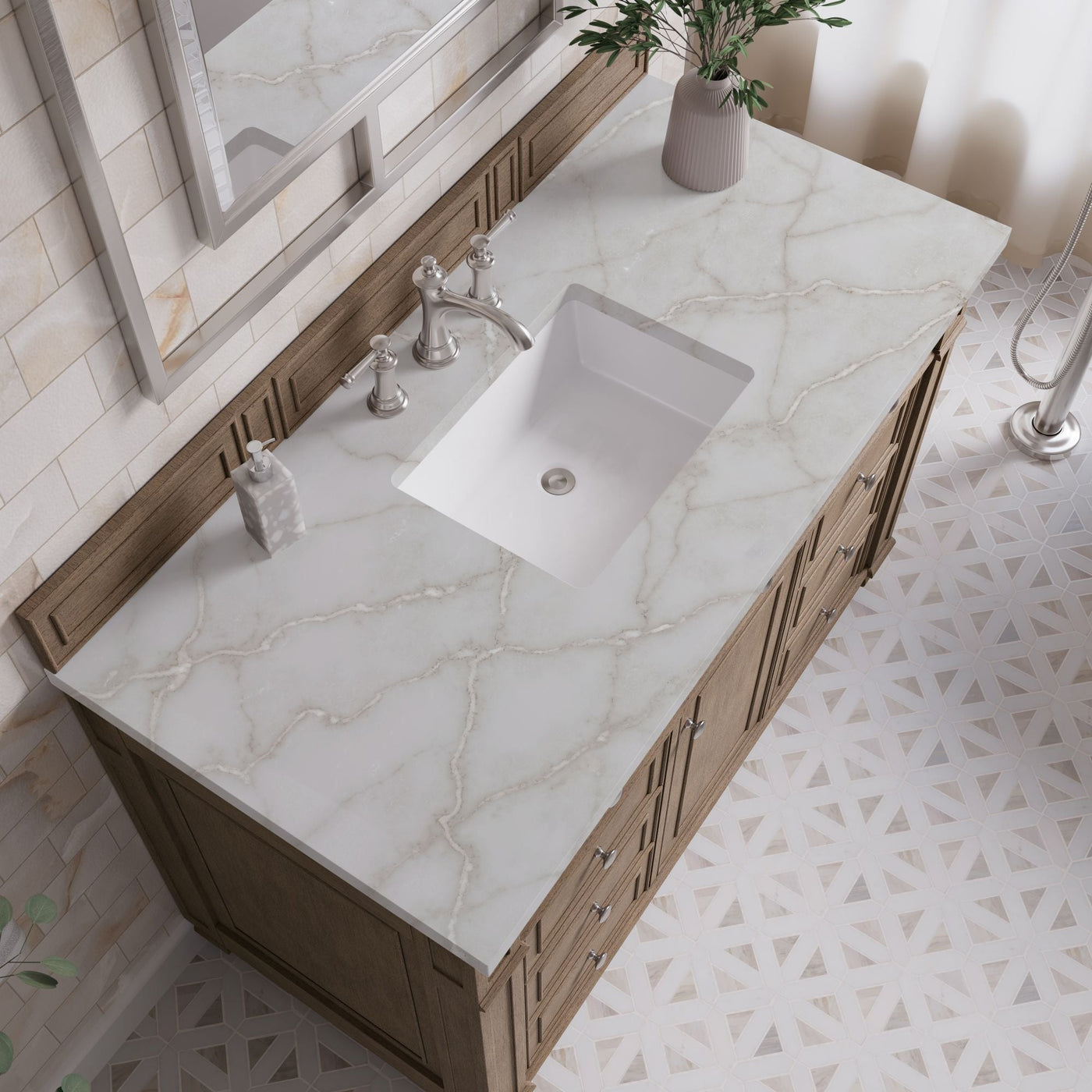 James Martin Bristol 48" Single Bathroom Vanity, Whitewashed Walnut with Victorian Silver countertop