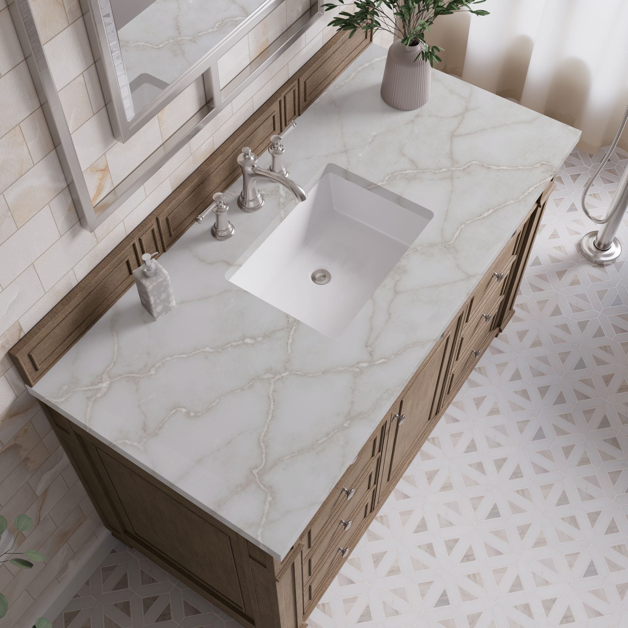 James Martin Bristol 48" Single Bathroom Vanity, Whitewashed Walnut with Victorian Silver countertop
