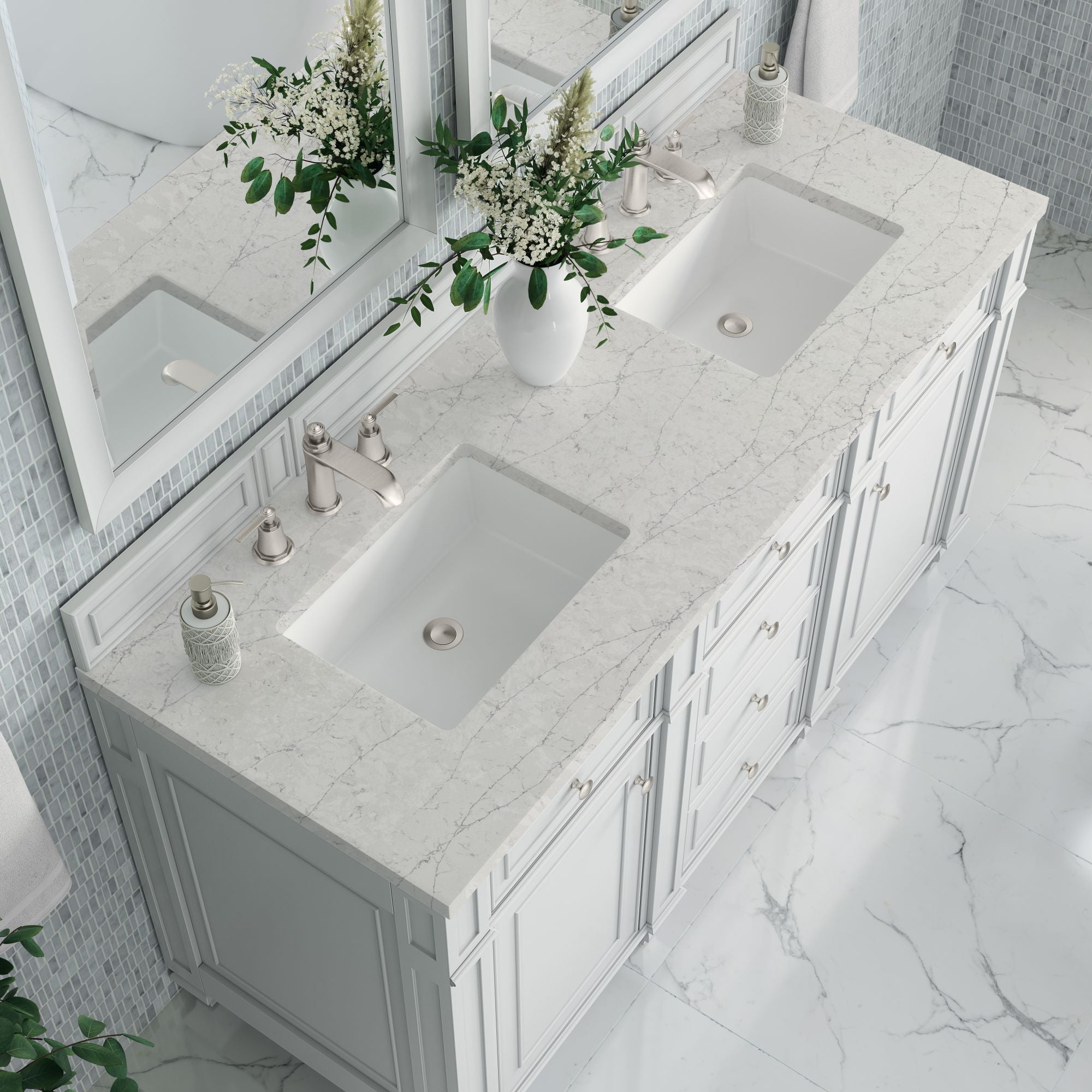 James Martin Bristol 60" Double Bathroom Vanity, Bright White with Eternal Jasmine Pearl countertop