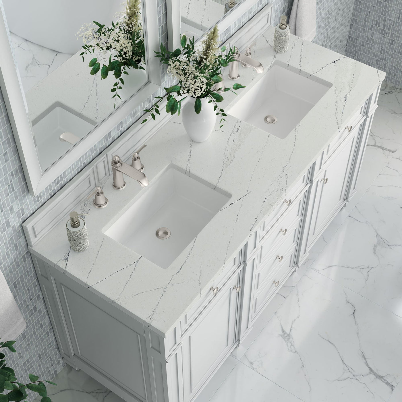 James Martin Bristol 60" Double Bathroom Vanity, Bright White with Ethereal Noctis countertop