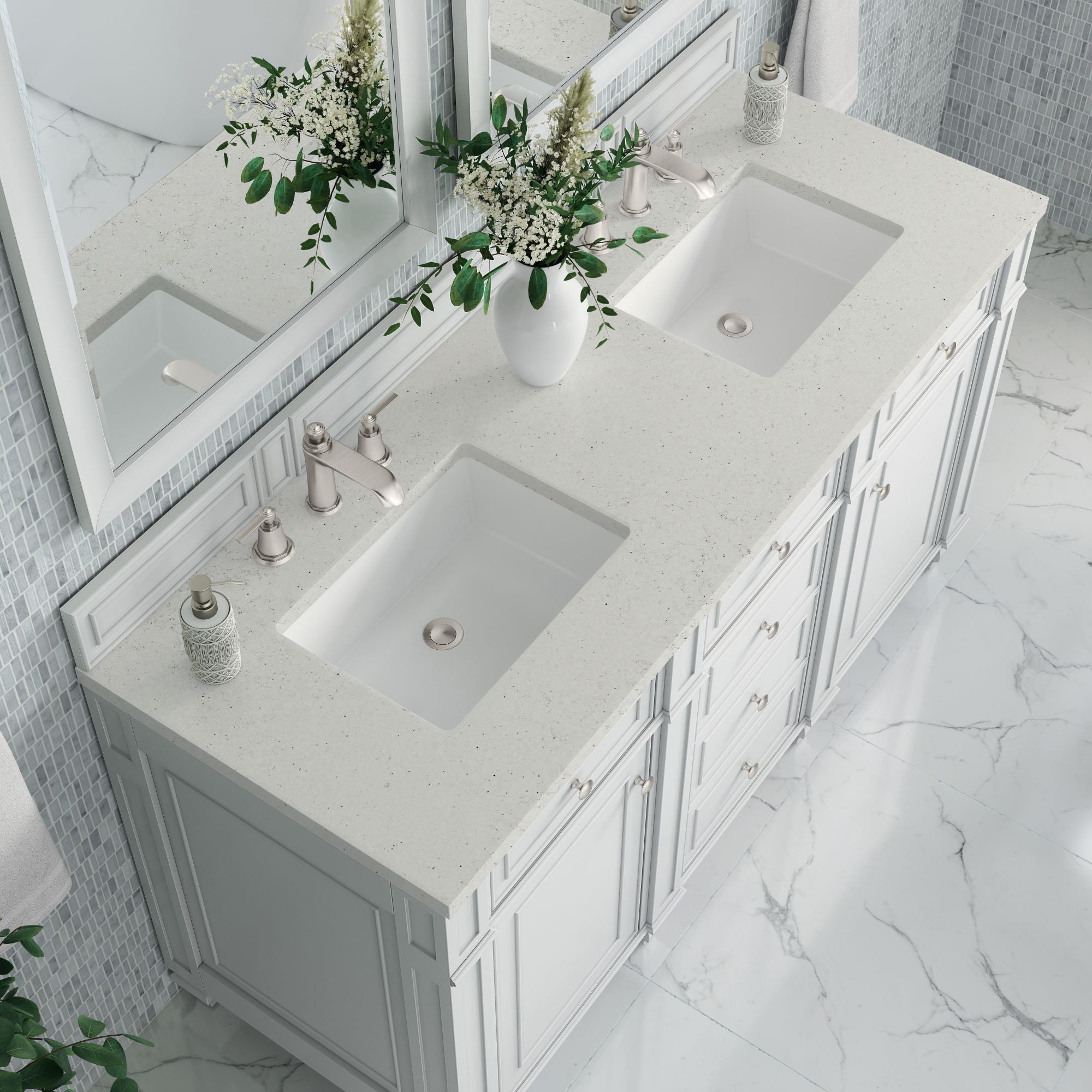 James Martin Bristol 60" Double Bathroom Vanity, Bright White with Lime Delight countertop