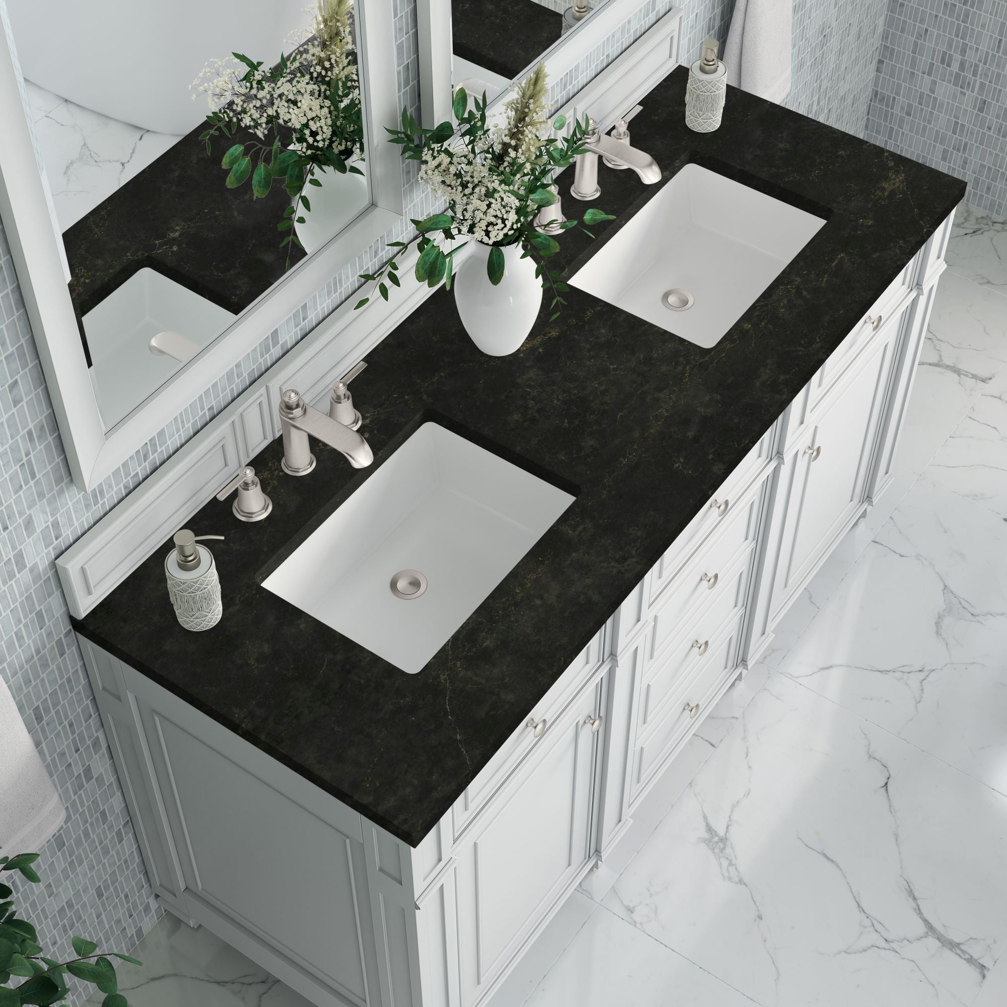 James Martin Bristol 60" Double Bathroom Vanity, Bright White with Phantome countertop