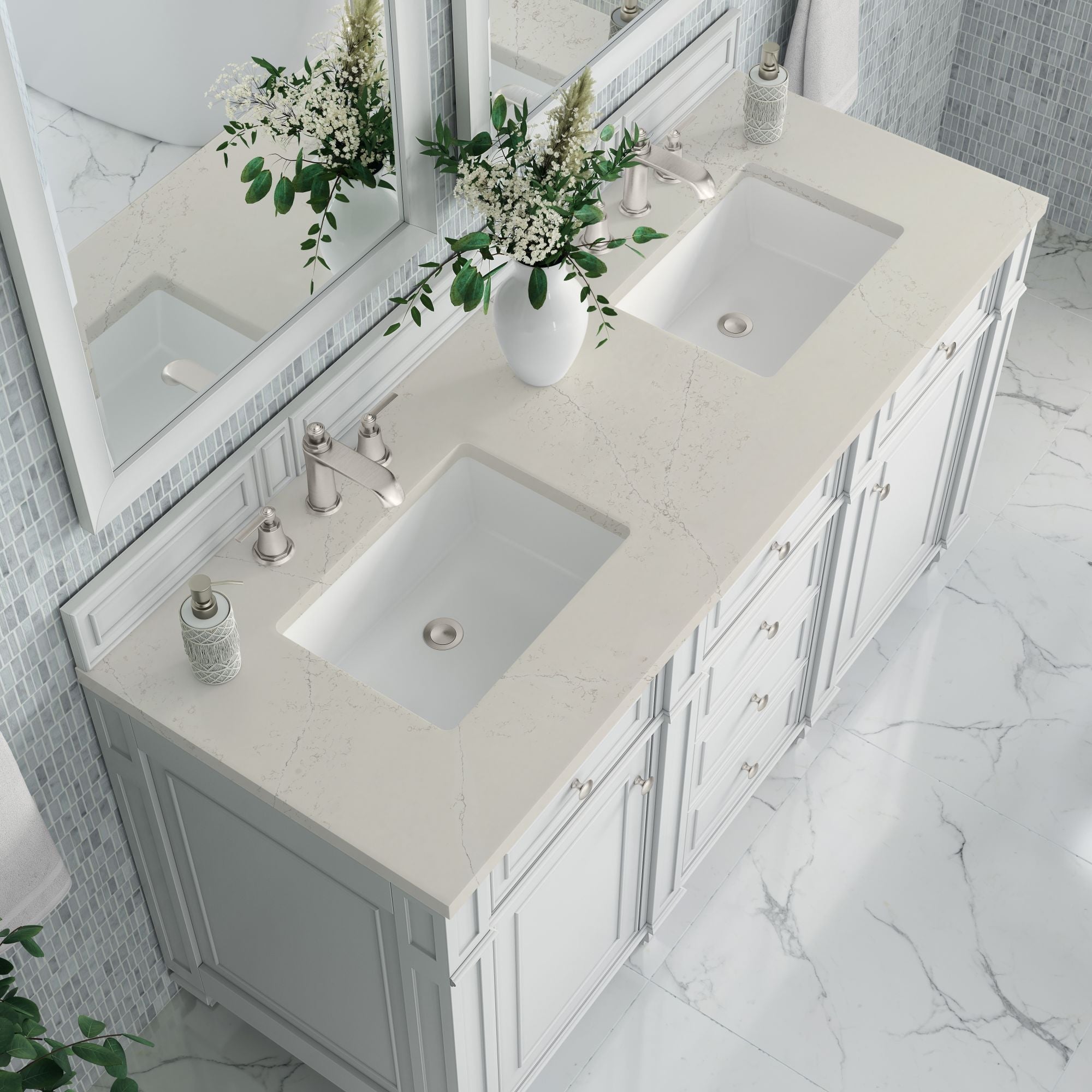 James Martin Bristol 60" Double Bathroom Vanity, Bright White with Siberian countertop