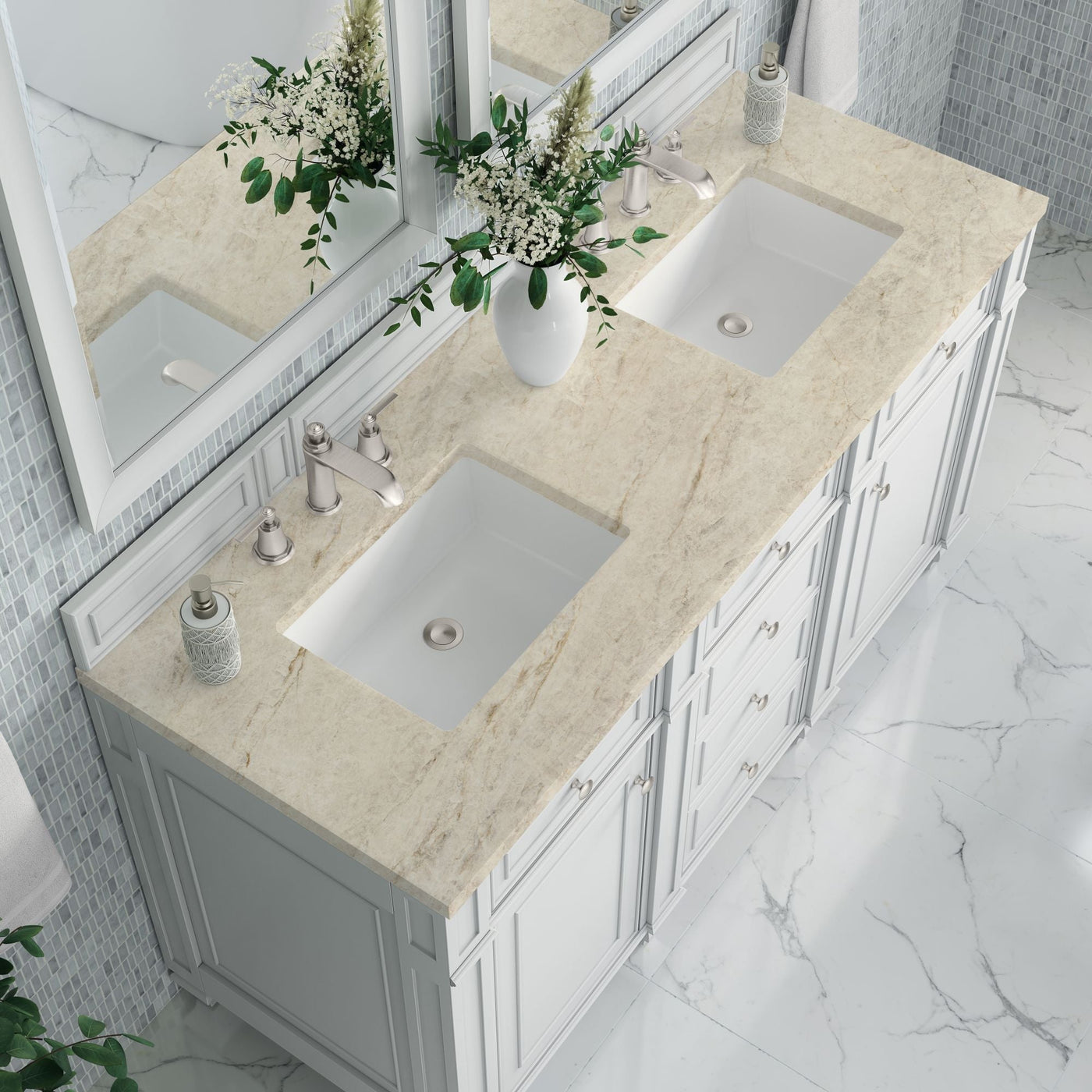 James Martin Bristol 60" Double Bathroom Vanity, Bright White with Tajnar countertop