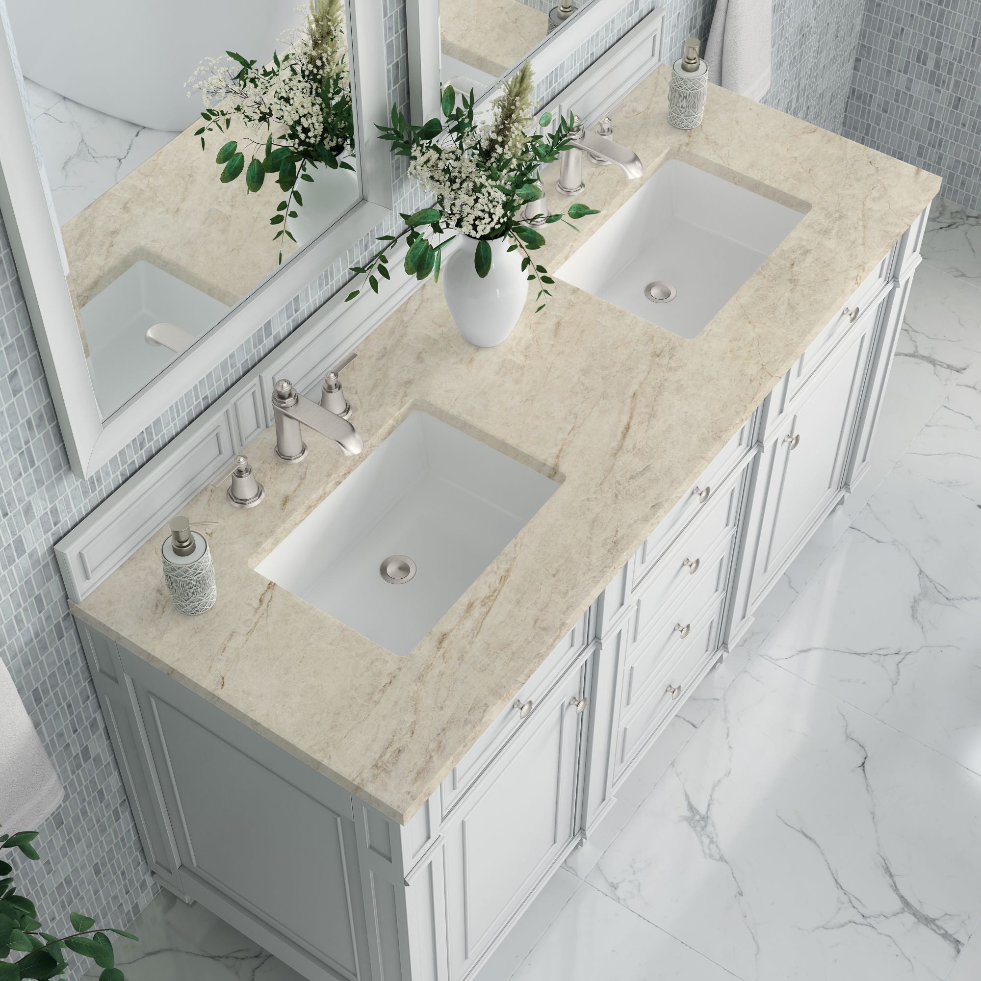 James Martin Bristol 60" Double Bathroom Vanity, Bright White with Tajnar countertop