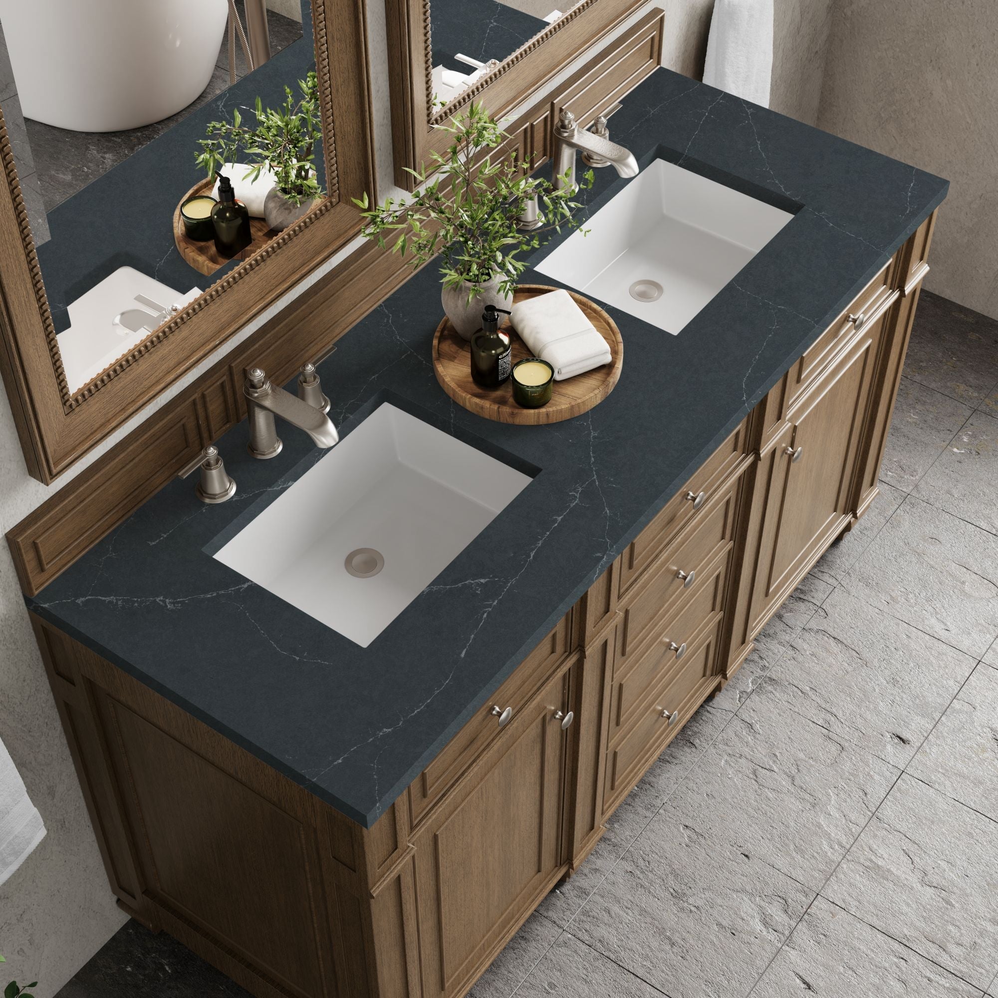 James Martin Bristol 60" Double Bathroom Vanity, Saddle Brown with Charcoal Soapstone countertop
