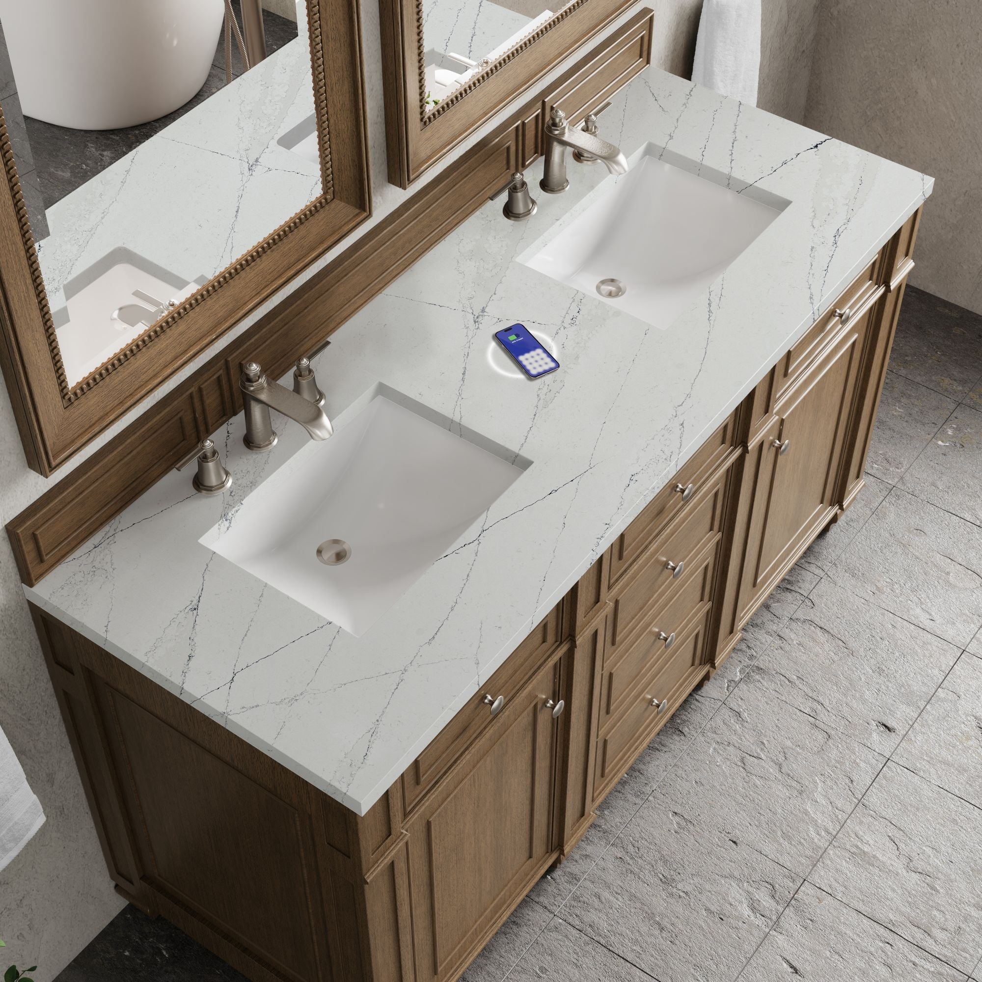 James Martin Bristol 60" Double Bathroom Vanity, Saddle Brown with Ethereal Noctis (FreePower) countertop
