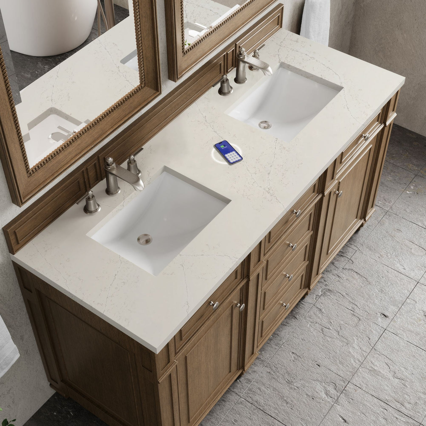 James Martin Bristol 60" Double Bathroom Vanity, Saddle Brown with Siberian (FreePower) countertop