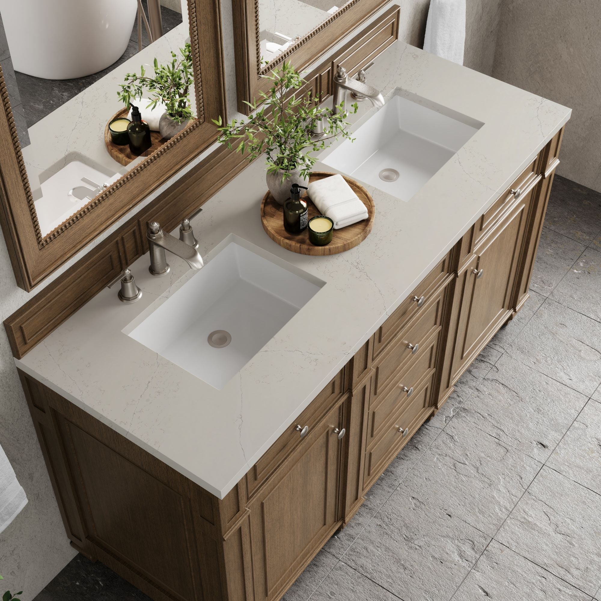 James Martin Bristol 60" Double Bathroom Vanity, Saddle Brown with Siberian countertop