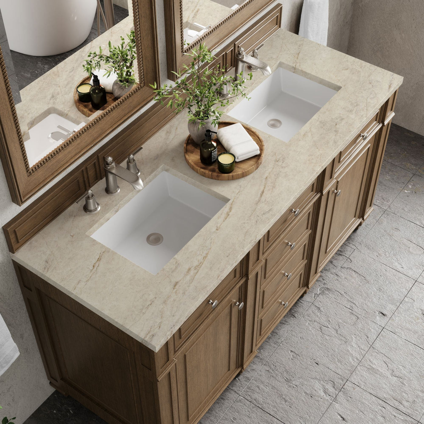 James Martin Bristol 60" Double Bathroom Vanity, Saddle Brown with Tajnar countertop