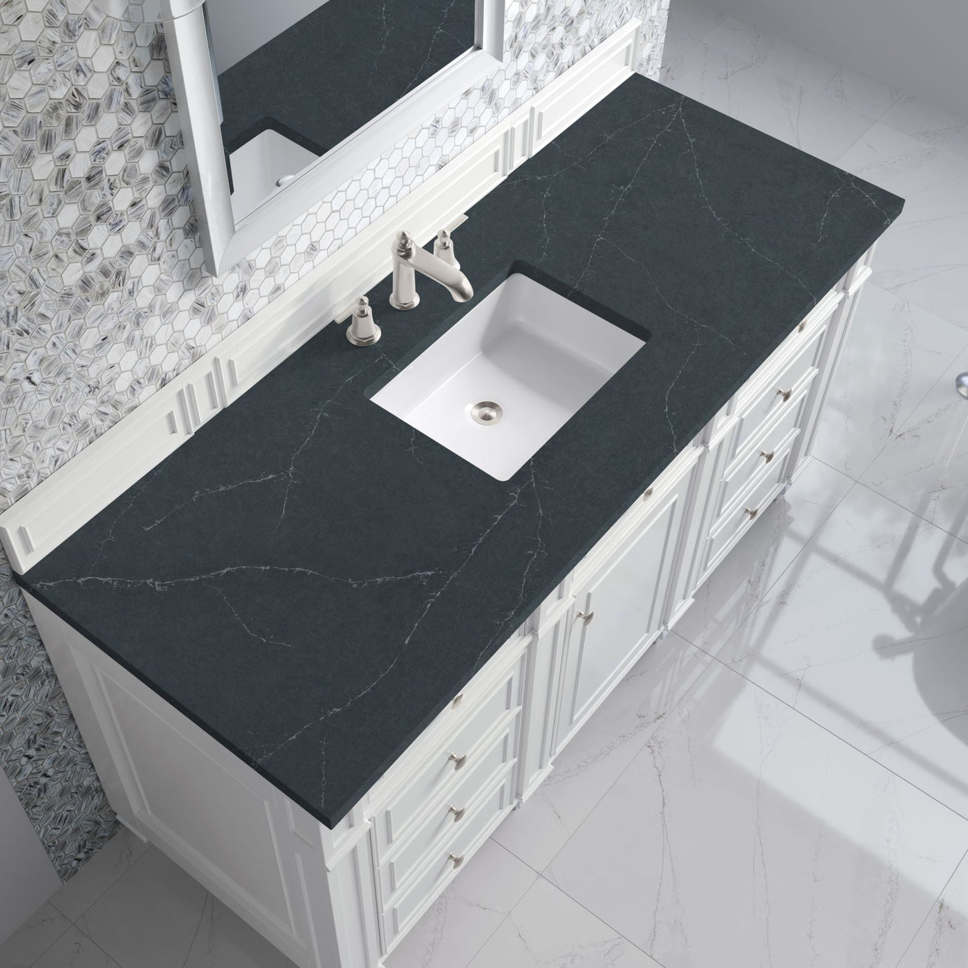 James Martin Bristol 60" Single Bathroom Vanity, Bright White with Charcoal Soapstone countertop