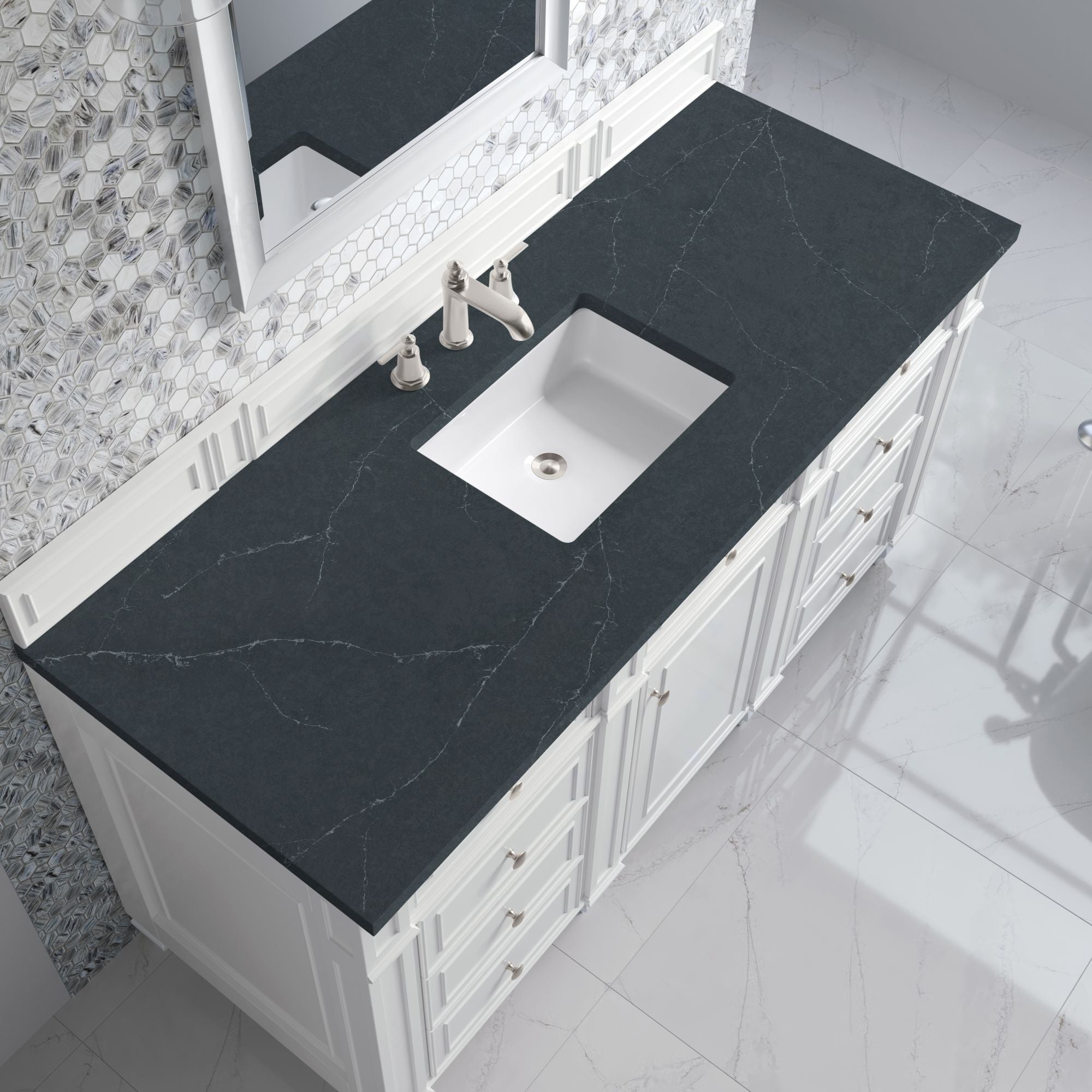 James Martin Bristol 60" Single Bathroom Vanity, Bright White with Charcoal Soapstone countertop