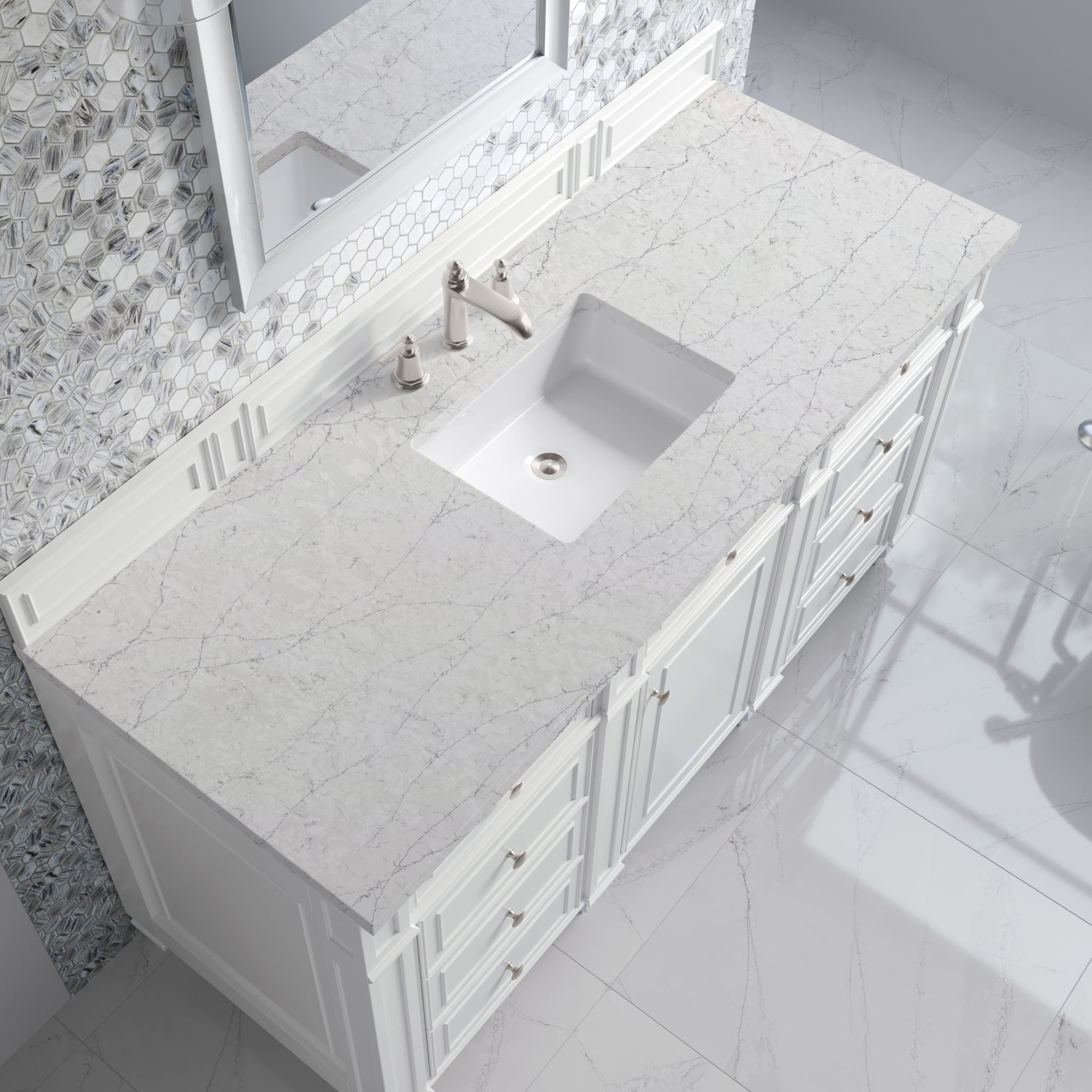 James Martin Bristol 60" Single Bathroom Vanity, Bright White with Eternal Jasmine Pearl countertop