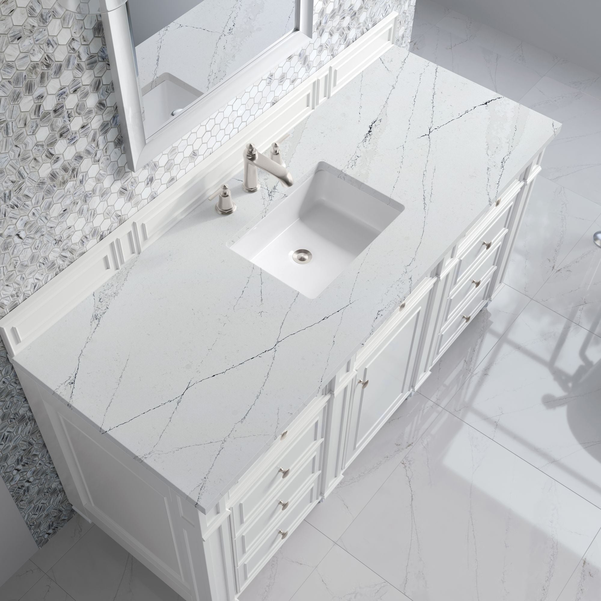 James Martin Bristol 60" Single Bathroom Vanity, Bright White with Ethereal Noctis countertop