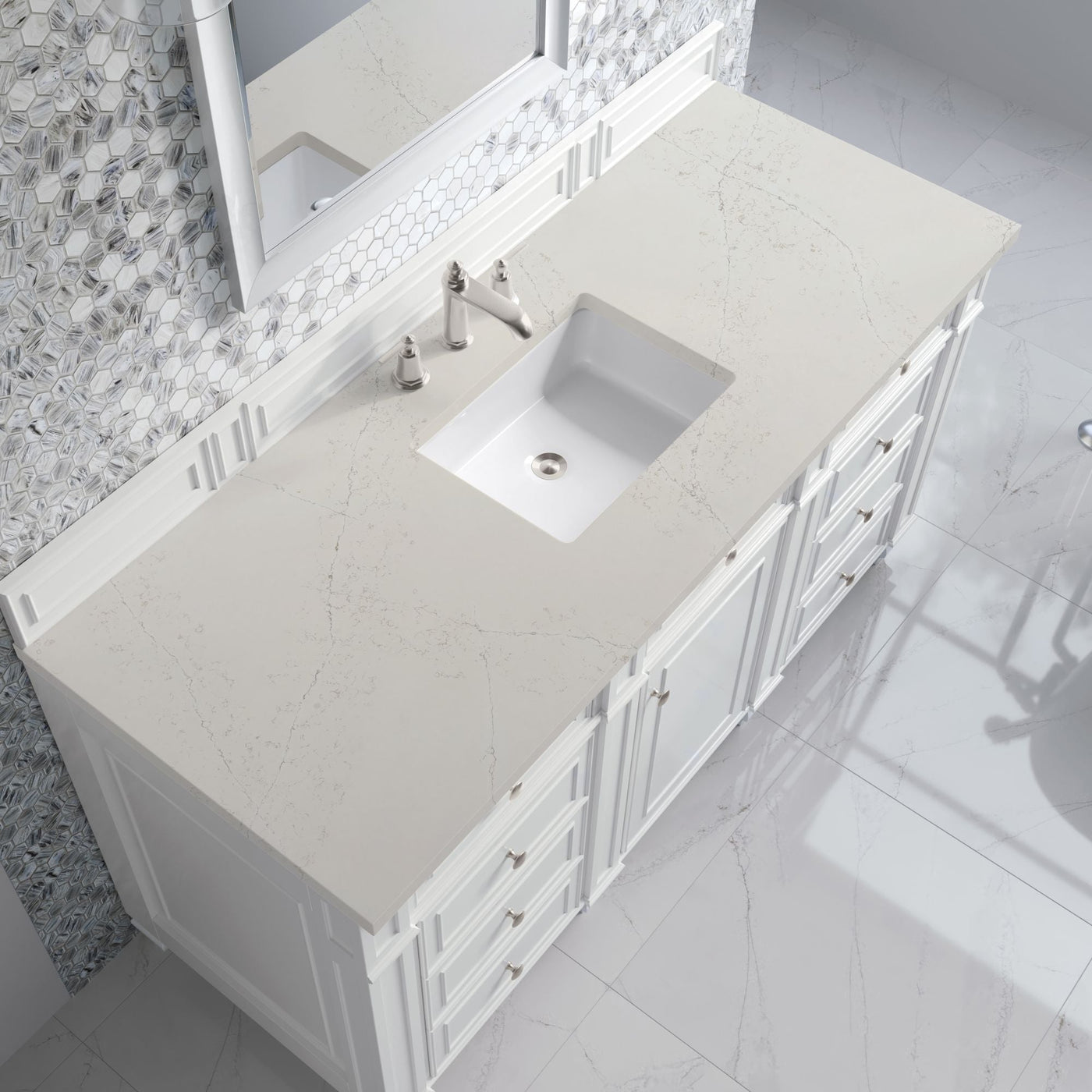 James Martin Bristol 60" Single Bathroom Vanity, Bright White with Siberian countertop